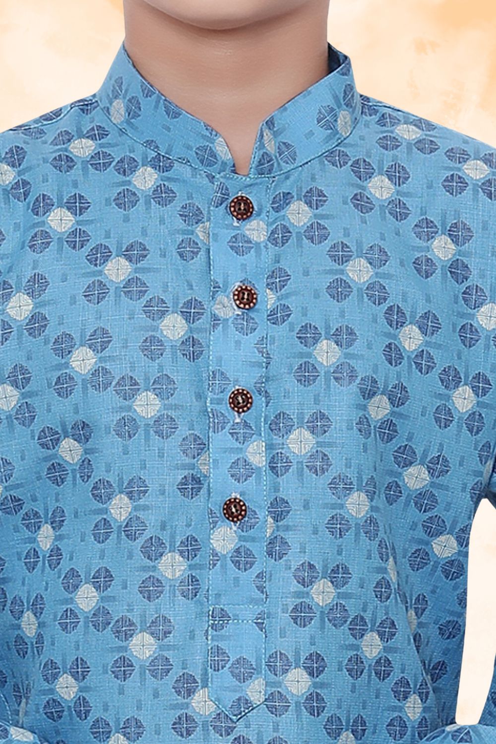 Azure Blue Hloom Printed Cotton Kurta Pajama Suit