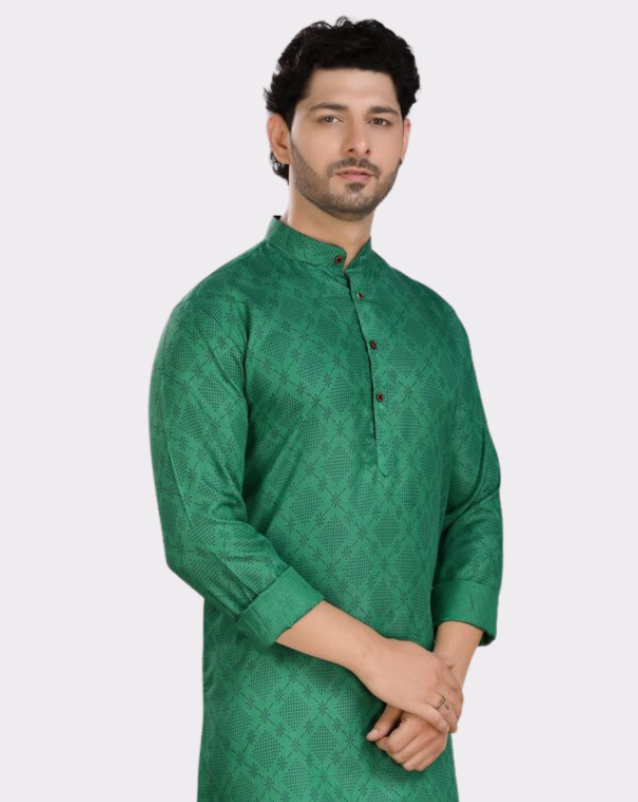 Tropical Green Cotton Printed Kurta