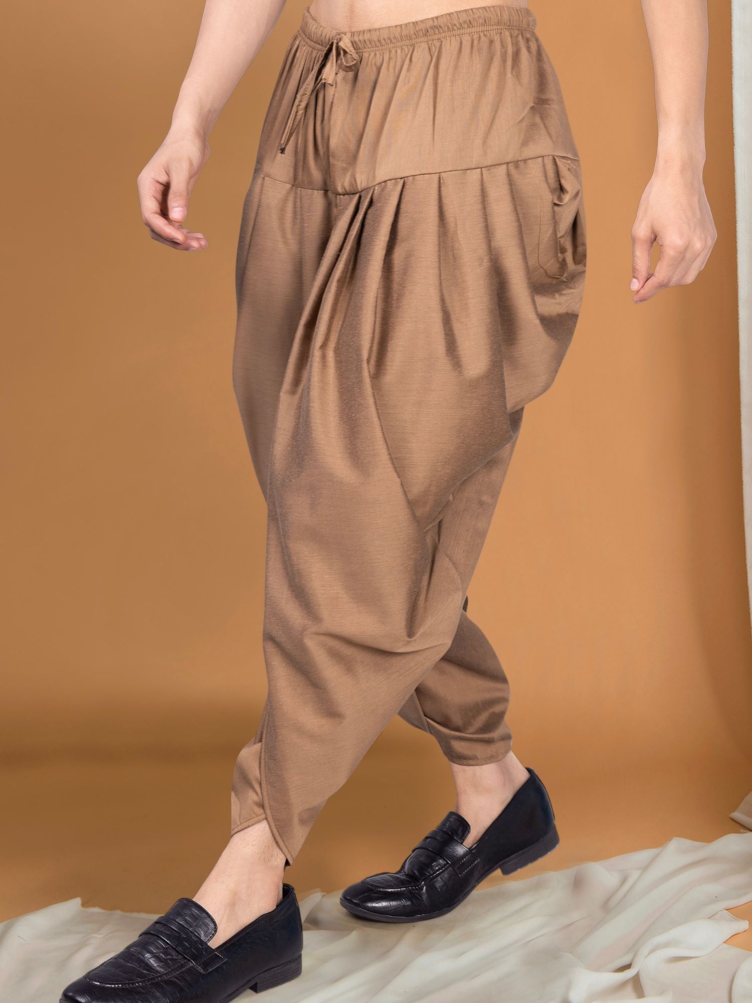 Cider Brown Ready To Wear Cotton-Silk Peshawari Dhoti