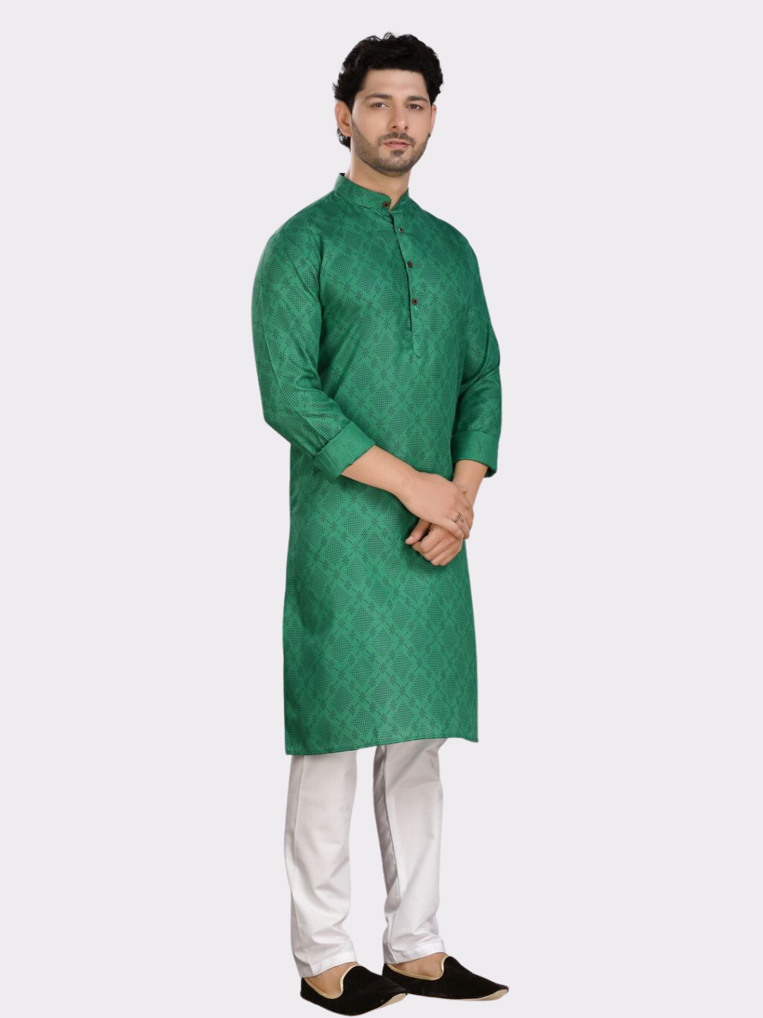 Tropical Green Cotton Printed Kurta Pajama Set