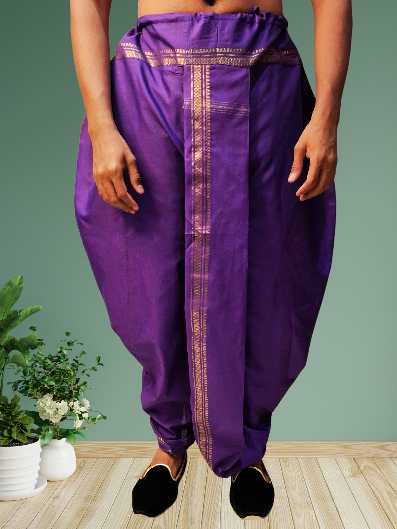 Purple Pitambari Dhoti Ready To Wear Cotton Silk Dhoti