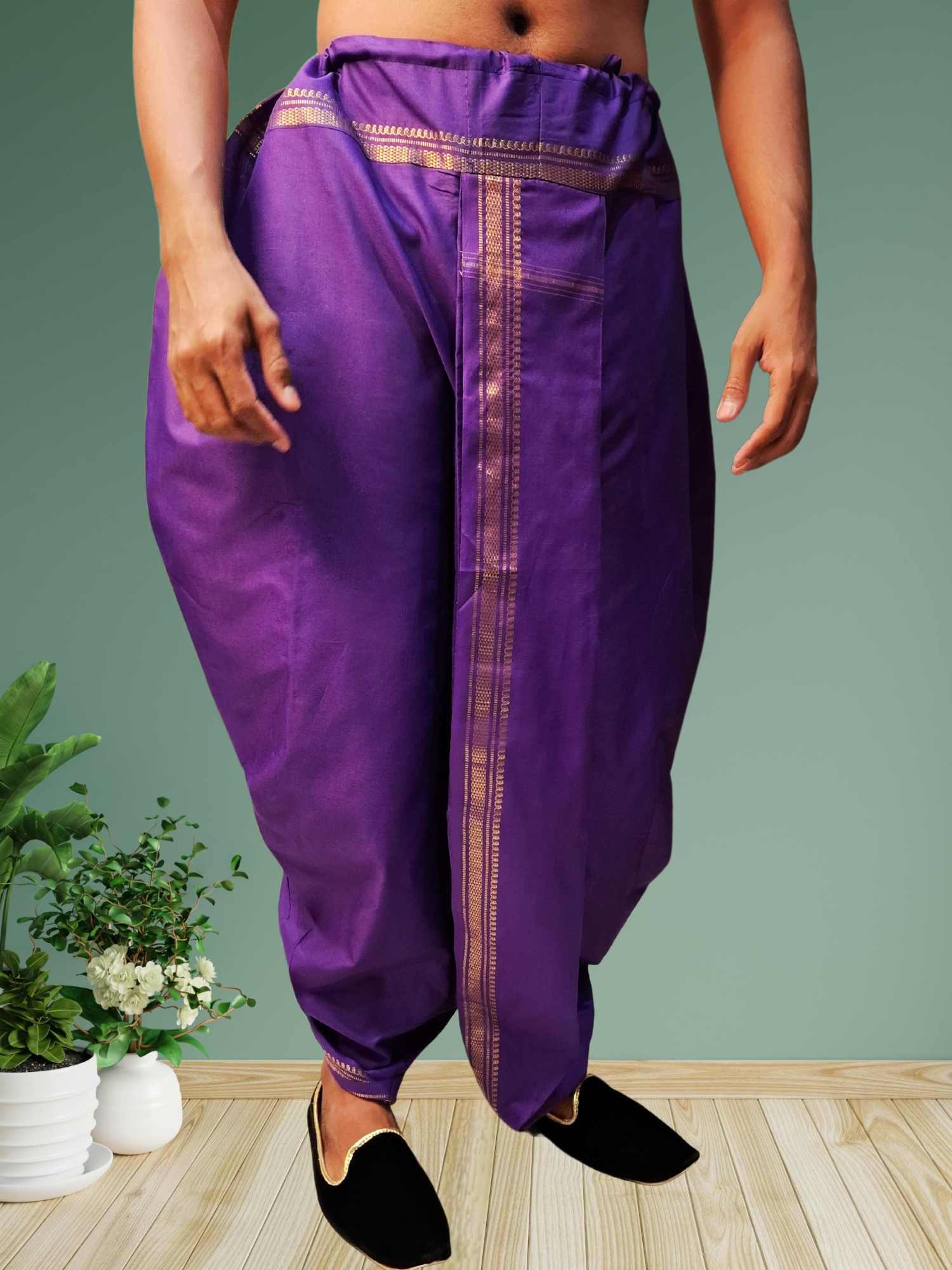 Purple Pitambari Dhoti Ready To Wear Cotton Silk Dhoti