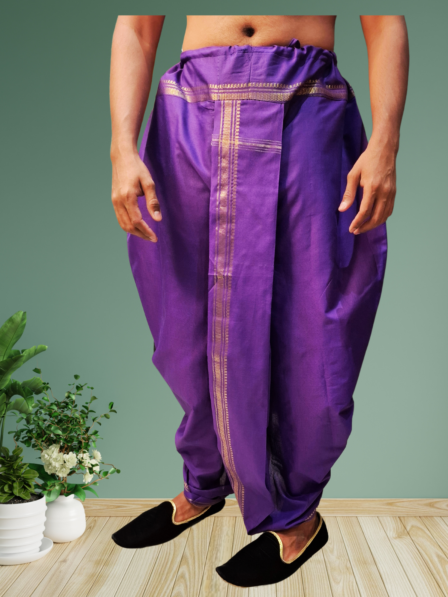 Purple Pitambari Dhoti Ready To Wear Cotton Silk Dhoti