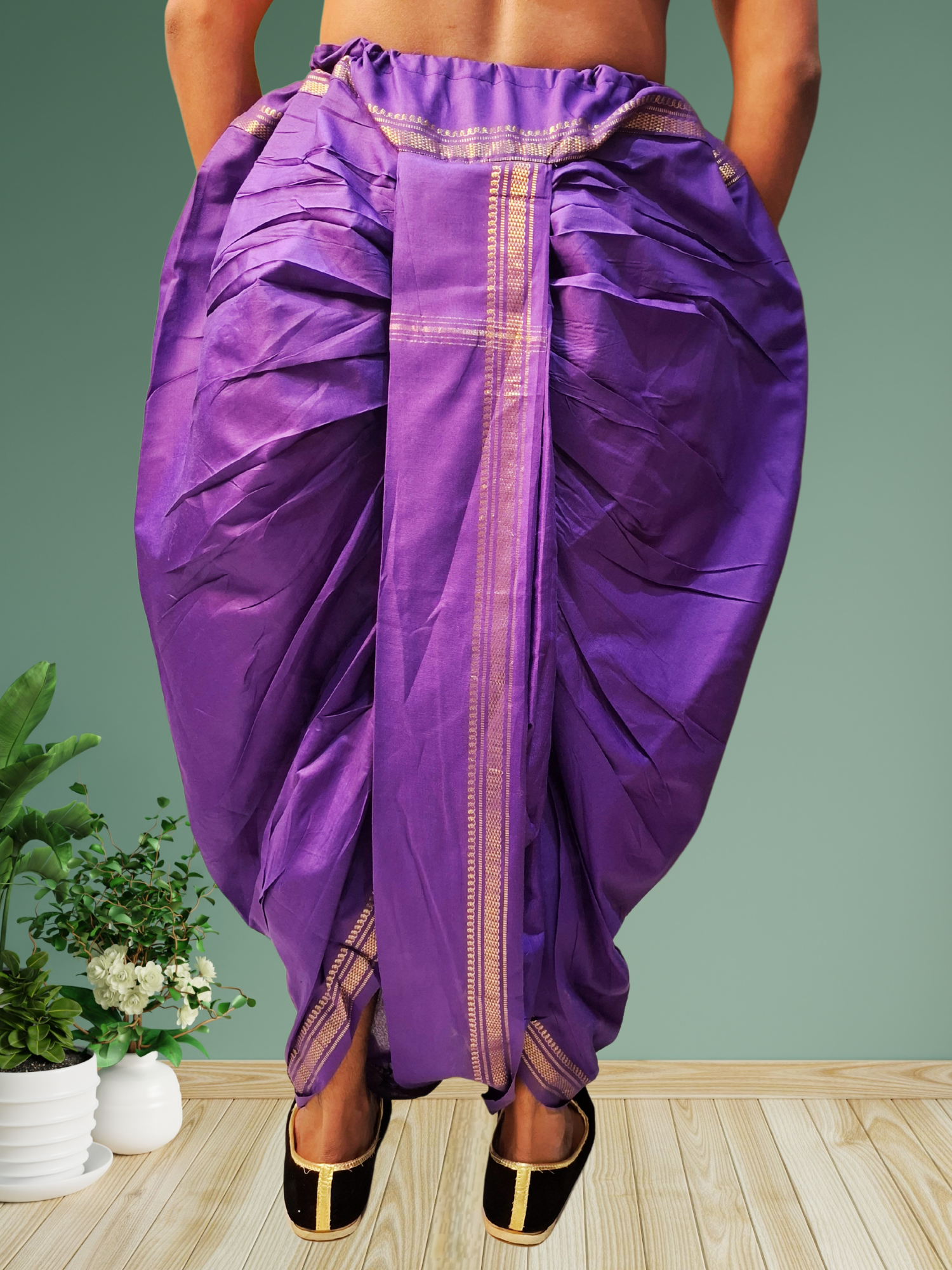 Purple Pitambari Dhoti Ready To Wear Cotton Silk Dhoti