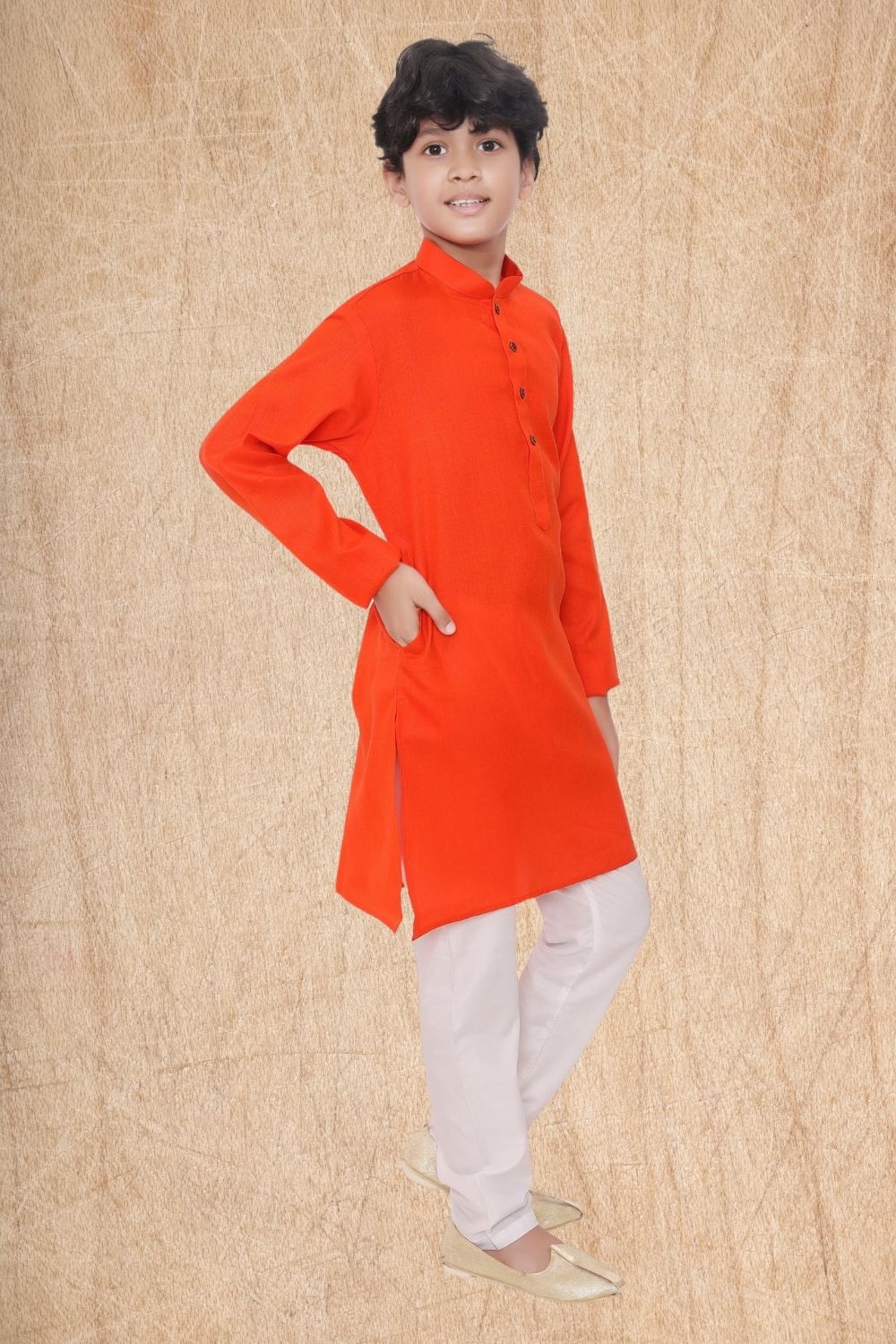 Apricot Orange Hloom Printed Cotton Kurta Pajama Suit