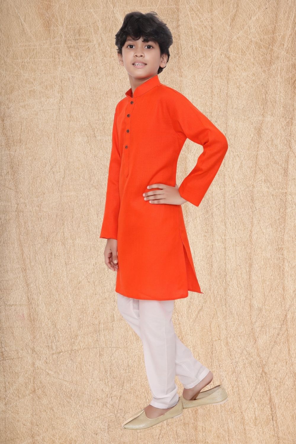 Apricot Orange Hloom Printed Cotton Kurta Pajama Suit