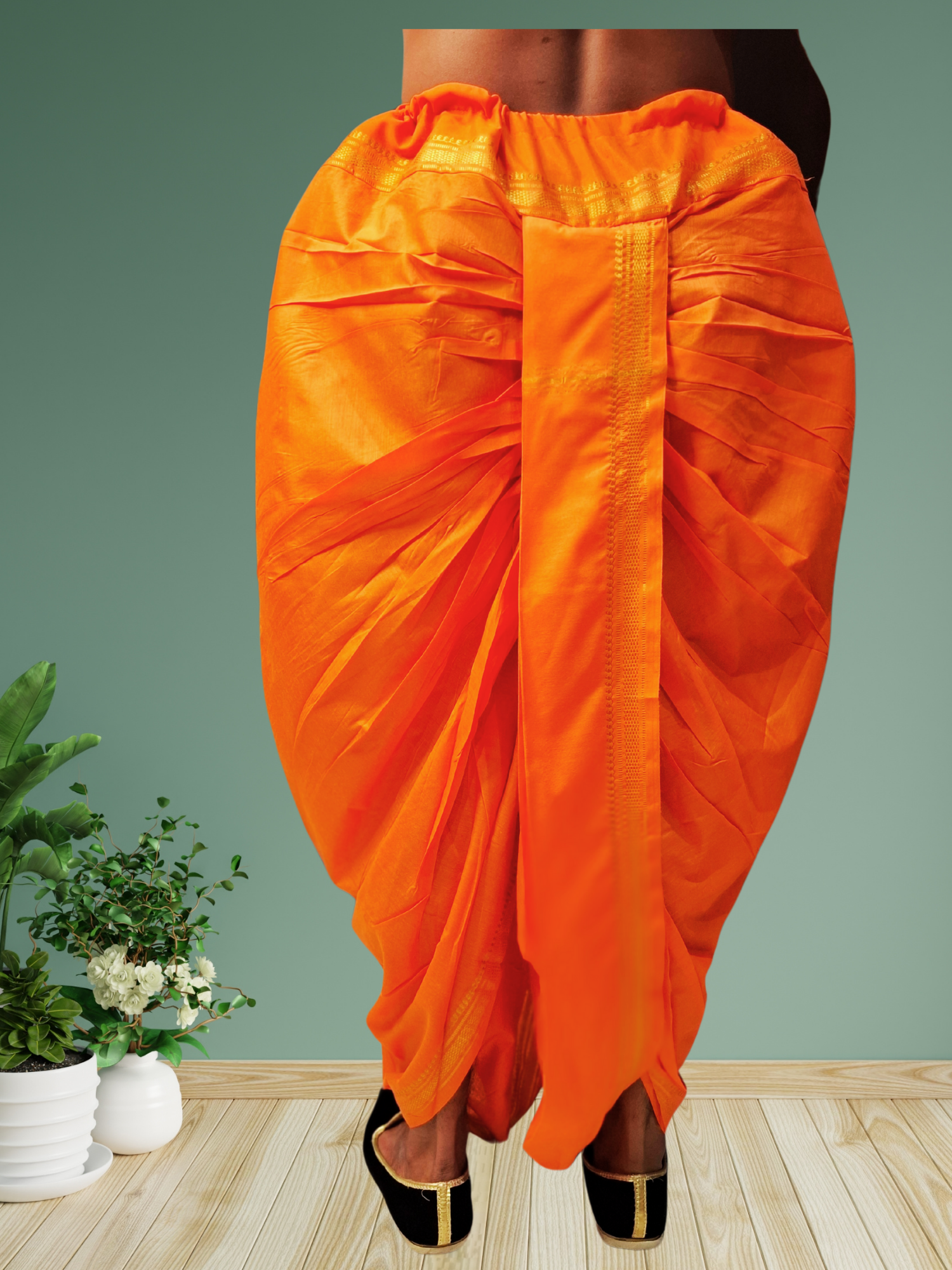 Orange Pitambari Dhoti Ready To Wear Cotton Silk Dhoti