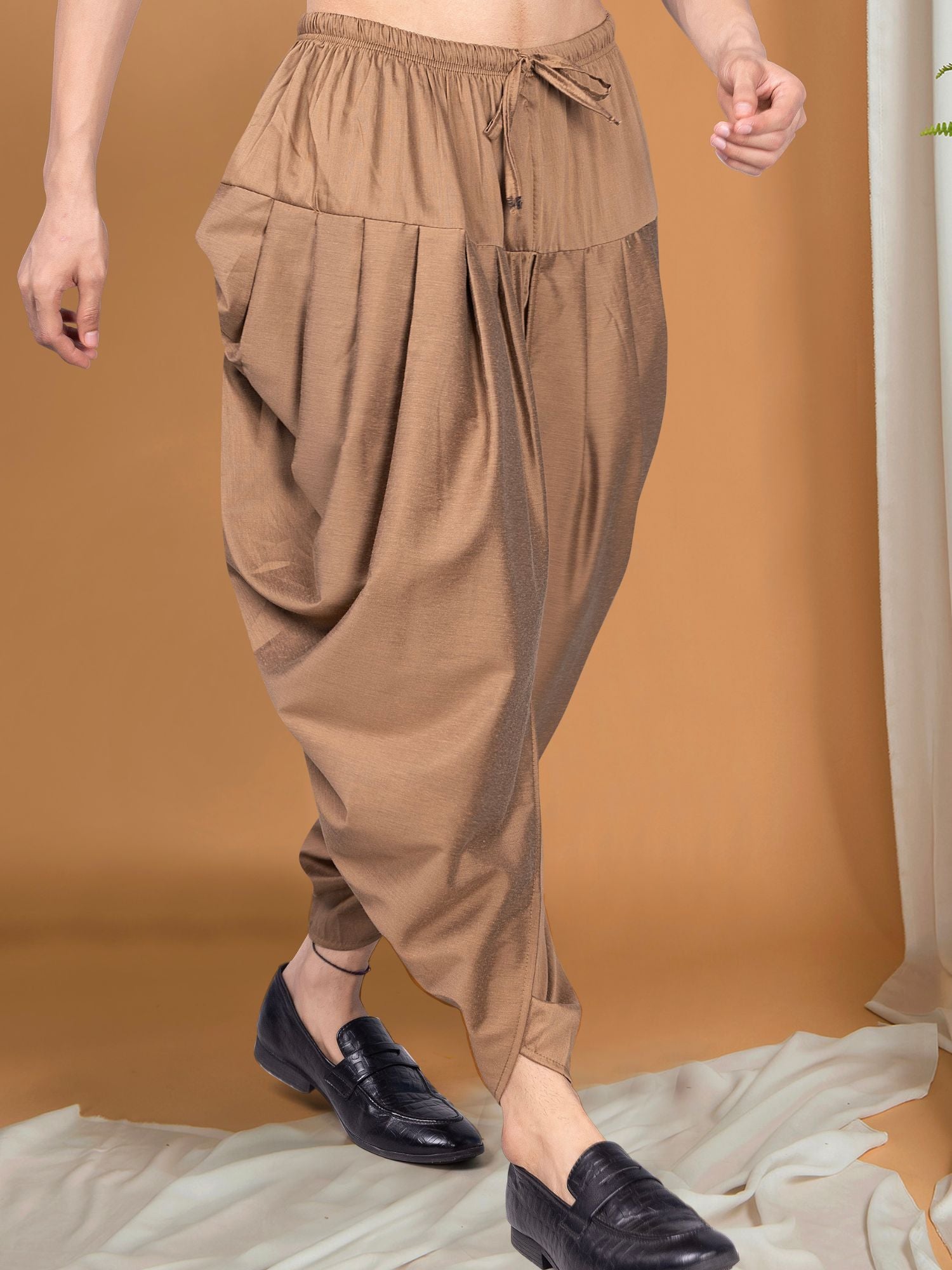 Cider Brown Ready To Wear Cotton-Silk Peshawari Dhoti