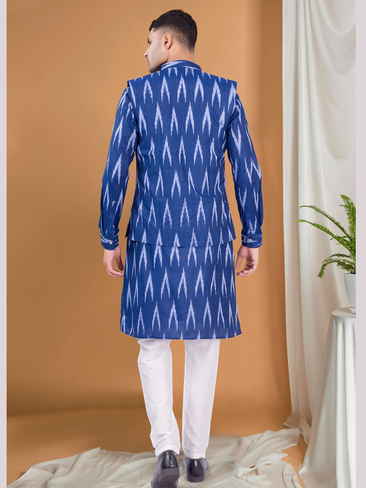Iris Blue Ikat Print Kurta Jacket Set