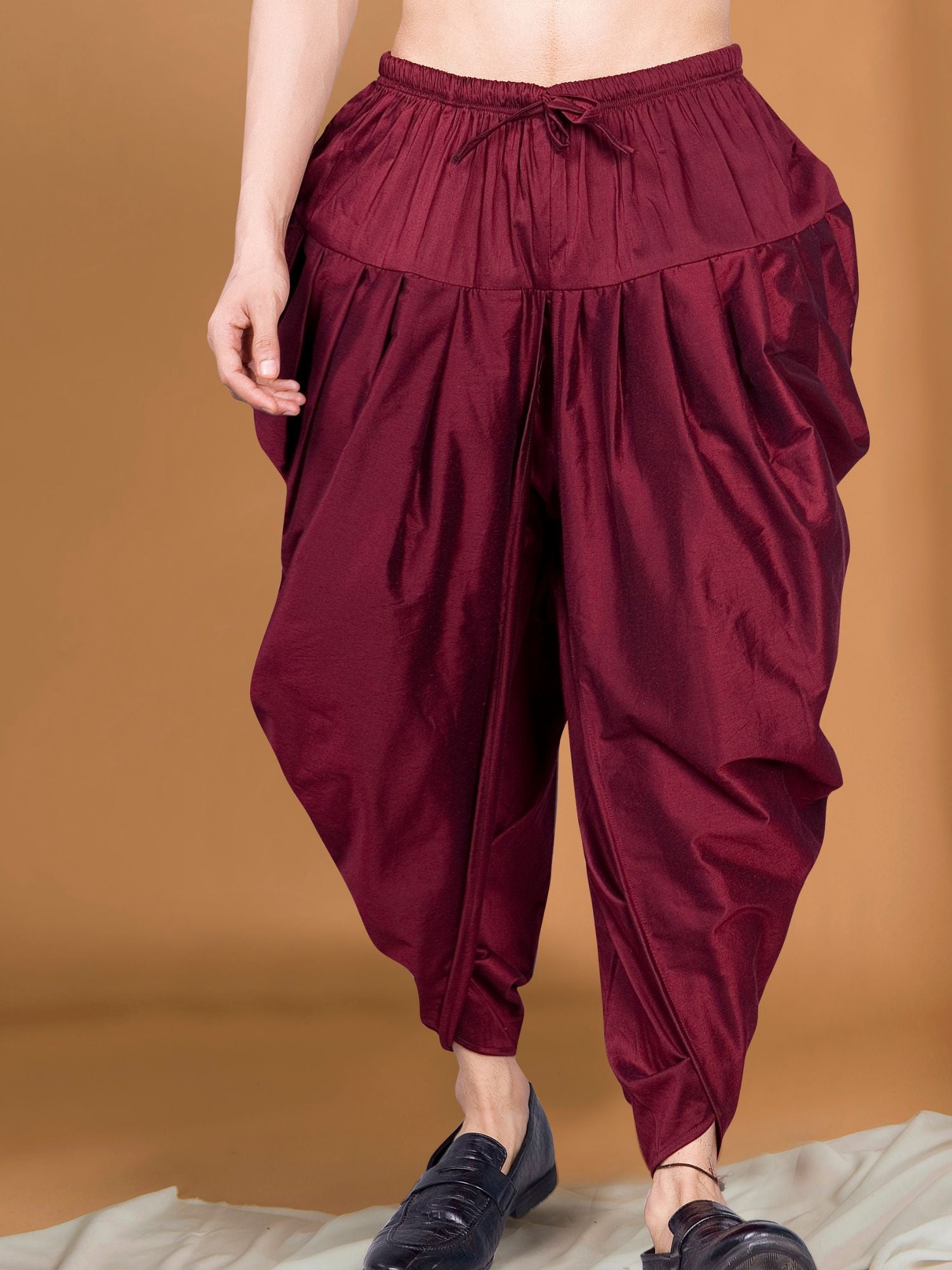 Barn Red Ready To Wear Cotton-Silk Peshawari Dhoti