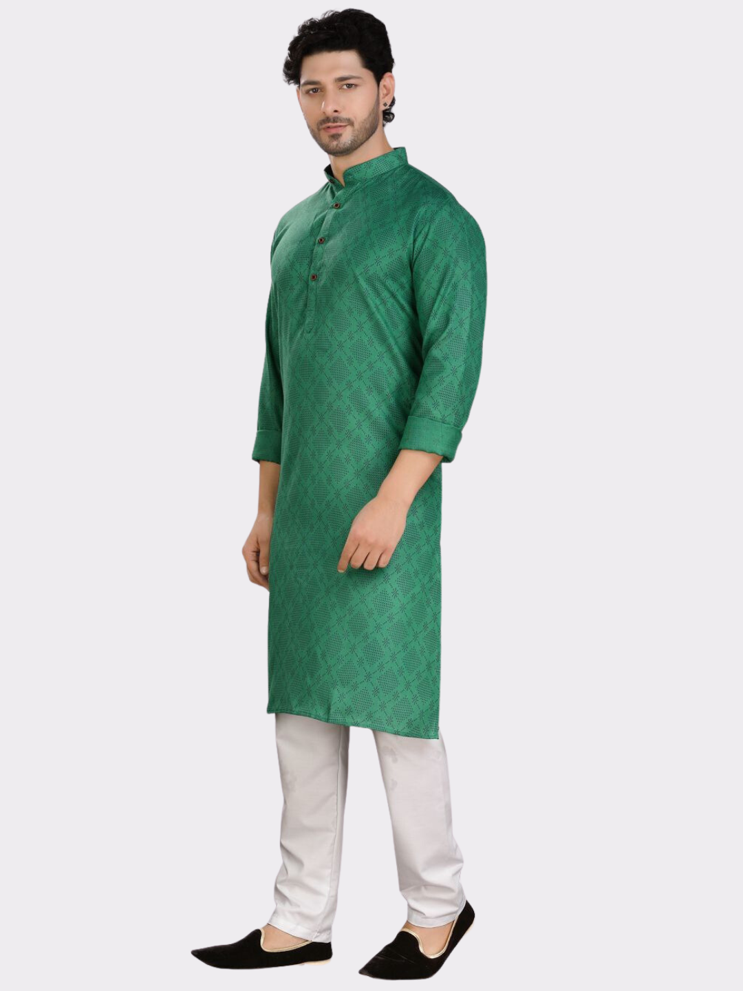 Tropical Green Cotton Printed Kurta Pajama Set