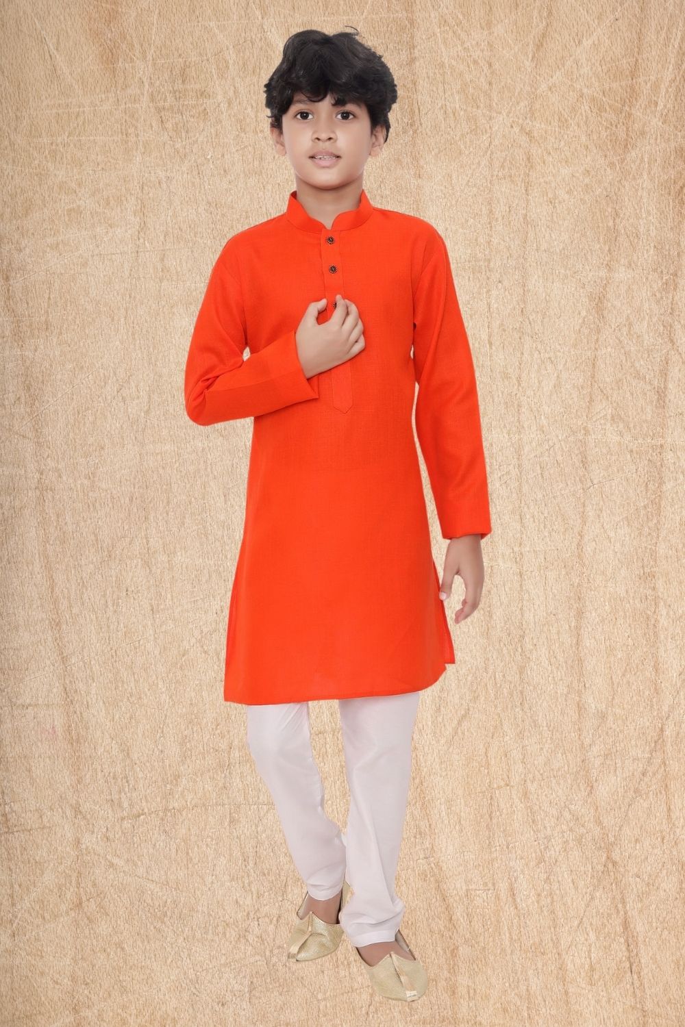 Apricot Orange Hloom Printed Cotton Kurta Pajama Suit