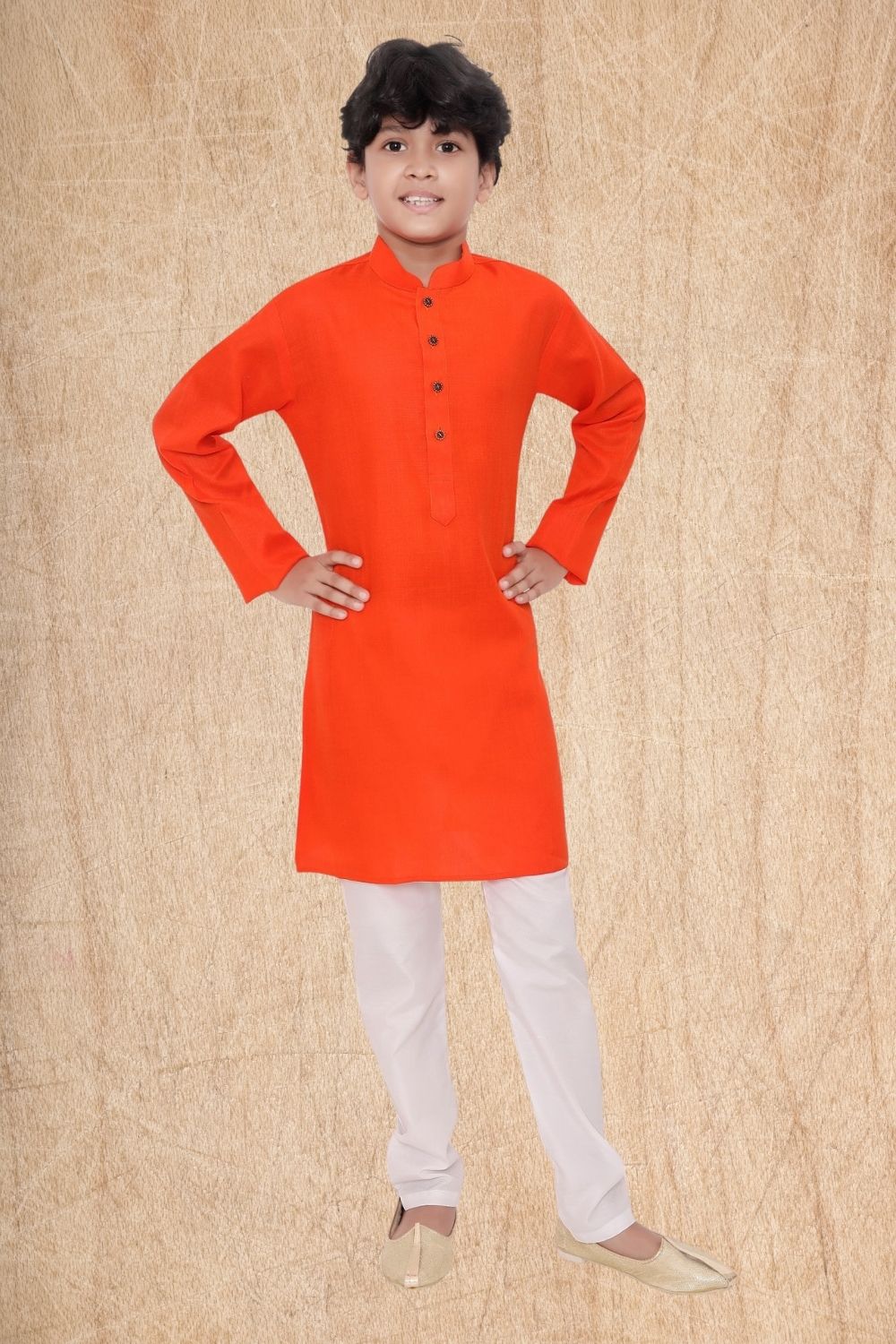 Apricot Orange Hloom Printed Cotton Kurta Pajama Suit