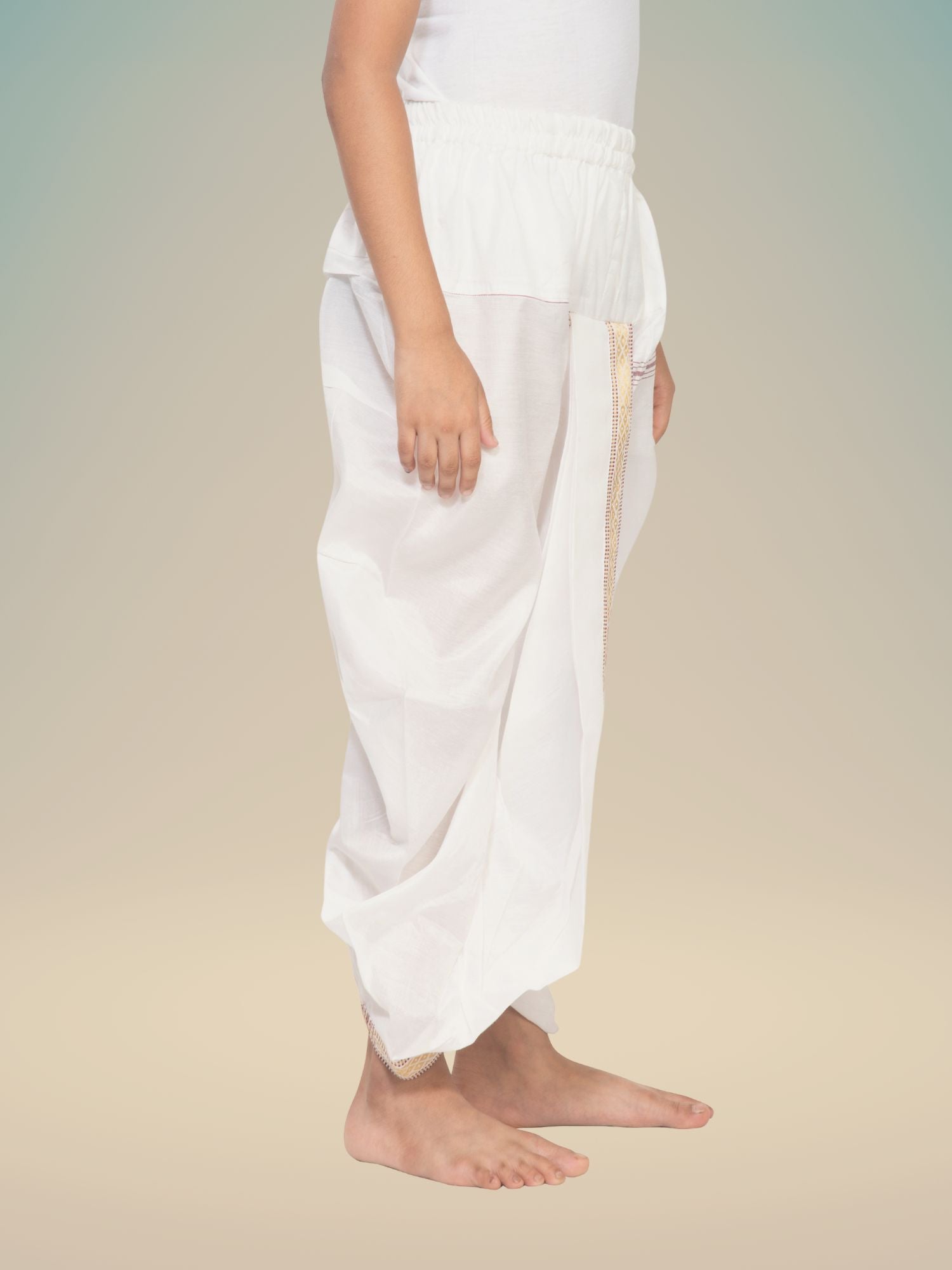 White Ready To Wear Cotton-Silk Pitambari Dhoti