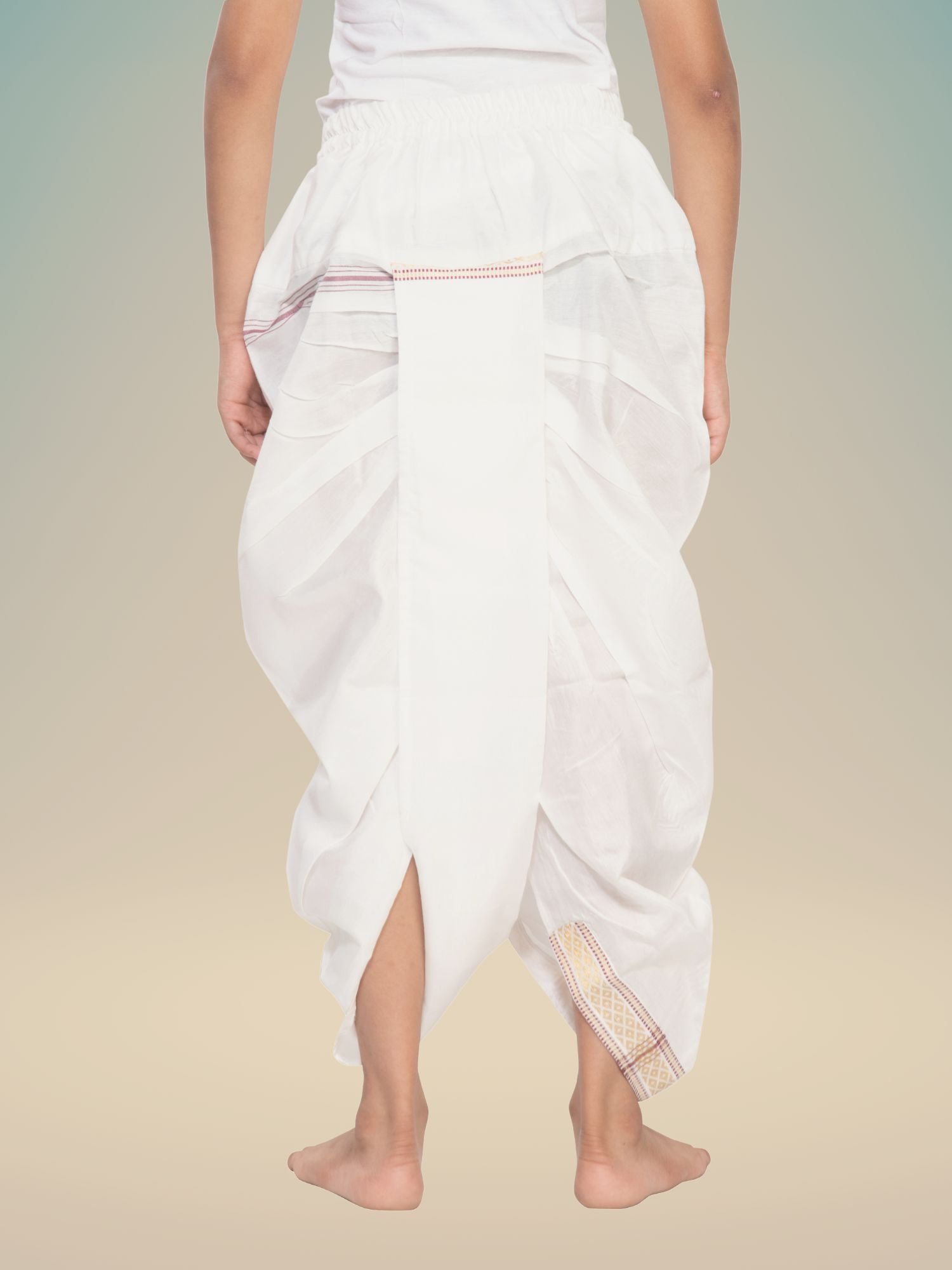 White Ready To Wear Cotton-Silk Pitambari Dhoti