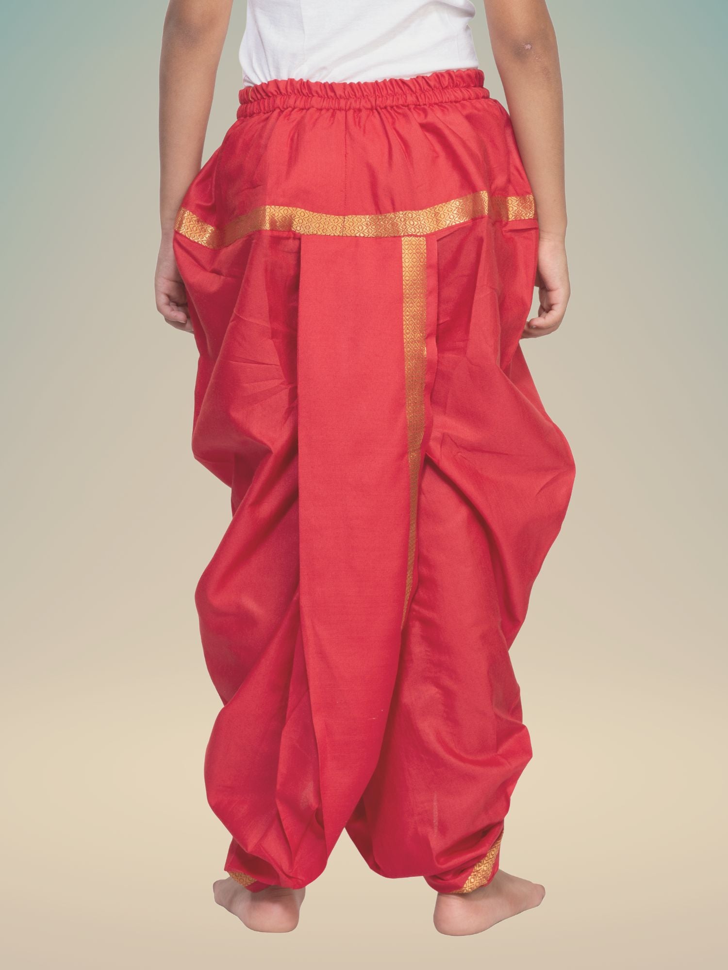 Pitambari Red Ready To Wear Cotton-Silk Pitambari Dhoti
