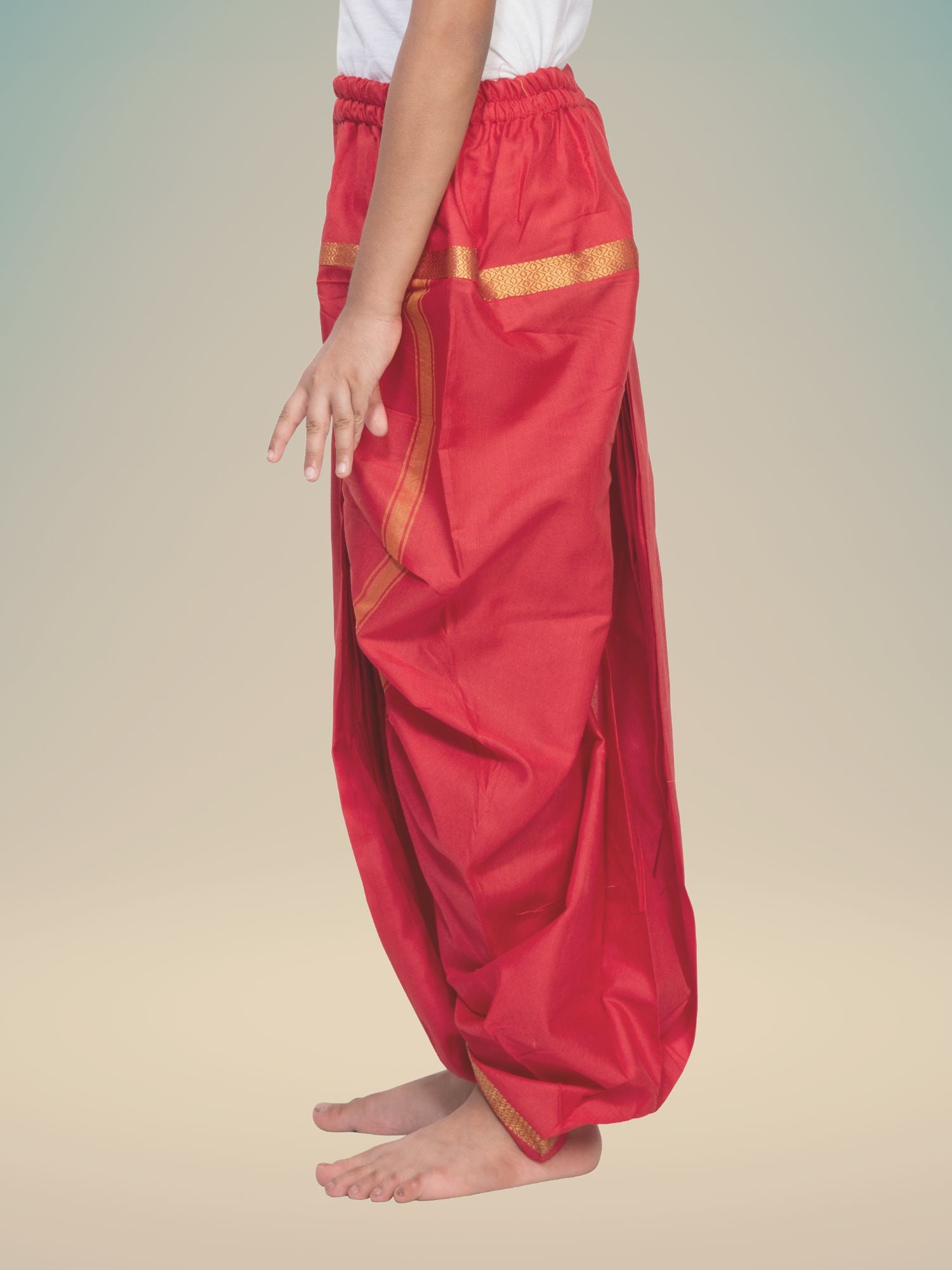 Pitambari Red Ready To Wear Cotton-Silk Pitambari Dhoti