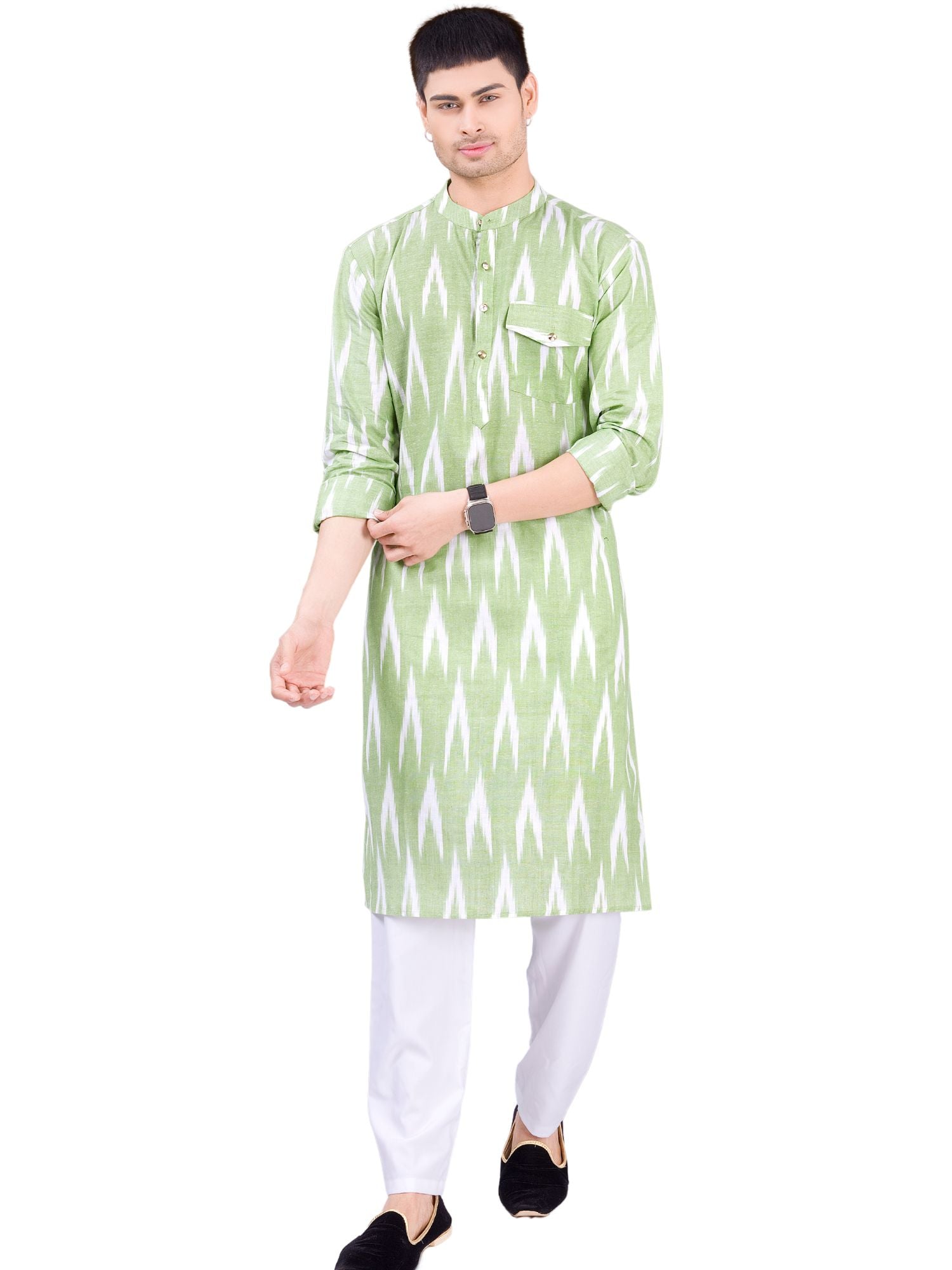 Tropical Green Ikat Print Kurta Pajama Set