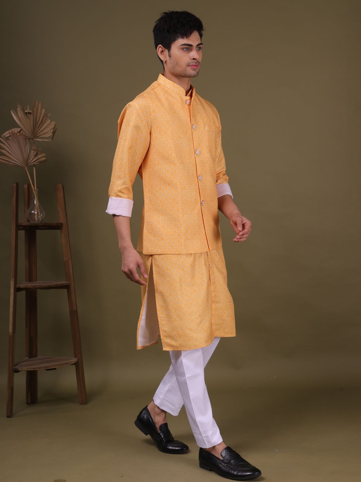 Shine Of Yellow Pastel Cotton Silk Kurta Jacket Set