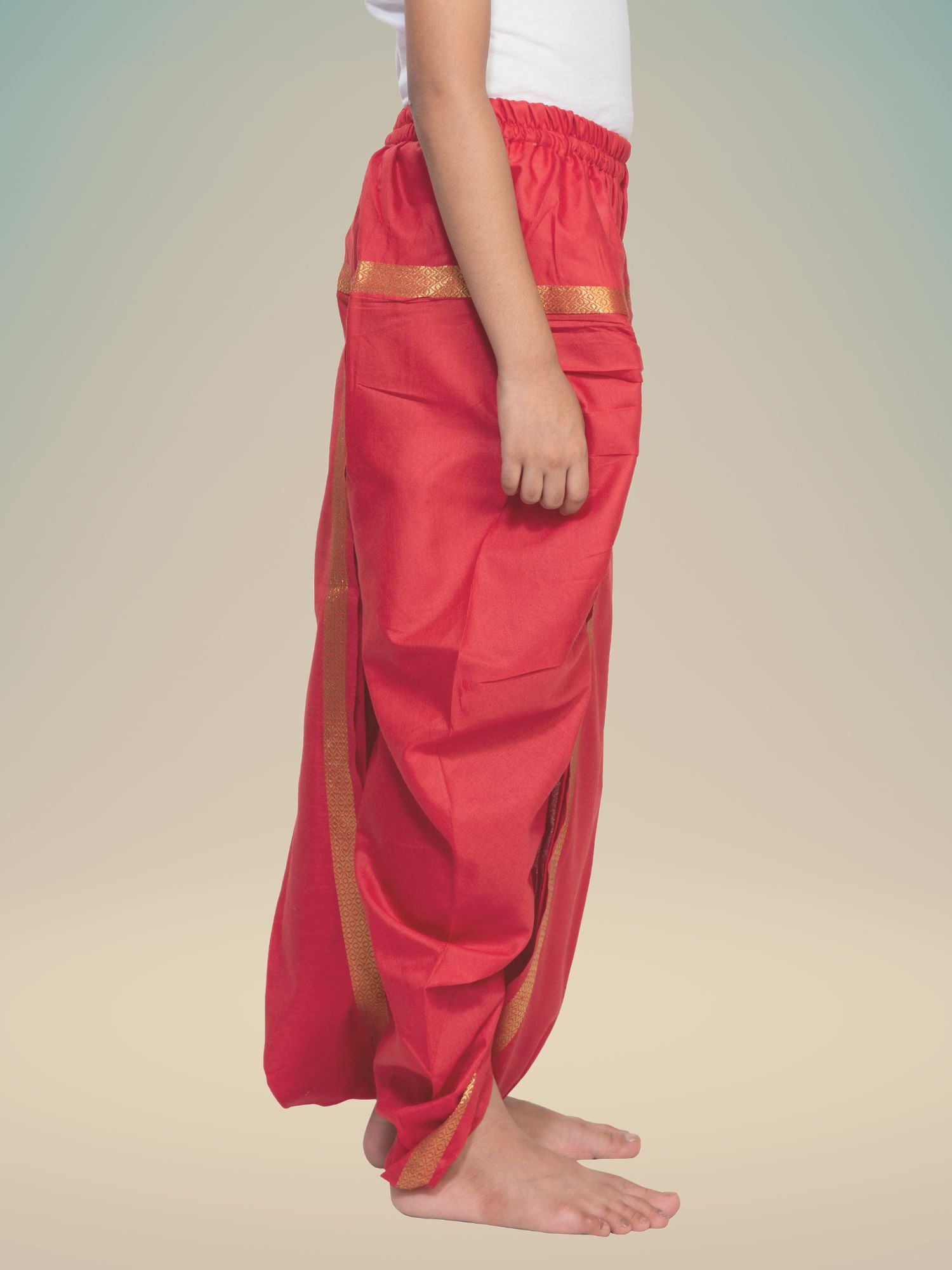 Pitambari Red Ready To Wear Cotton-Silk Pitambari Dhoti