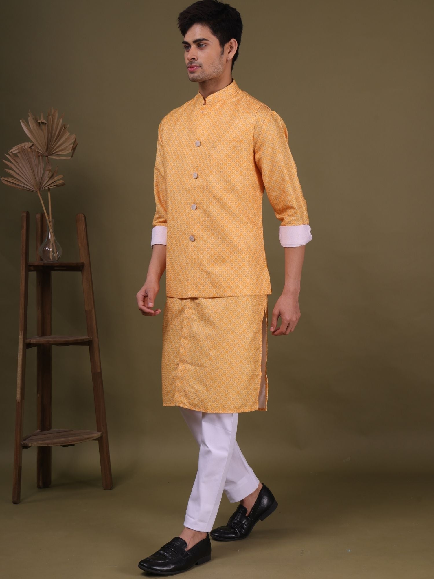 Shine Of Yellow Pastel Cotton Silk Kurta Jacket Set