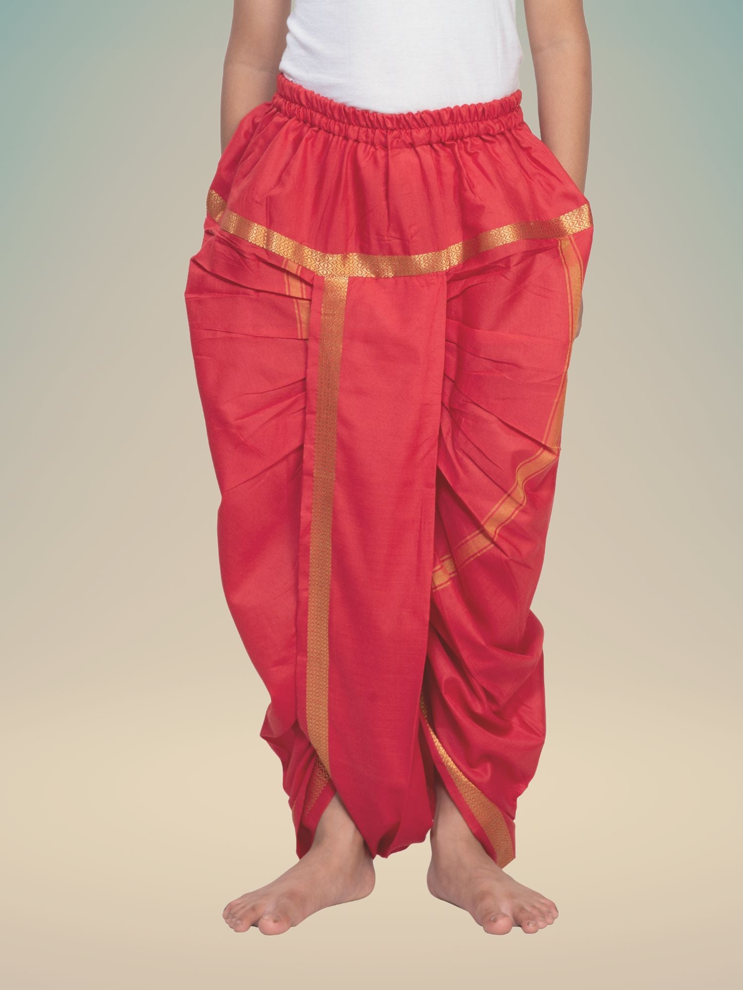 Pitambari Red Ready To Wear Cotton-Silk Pitambari Dhoti