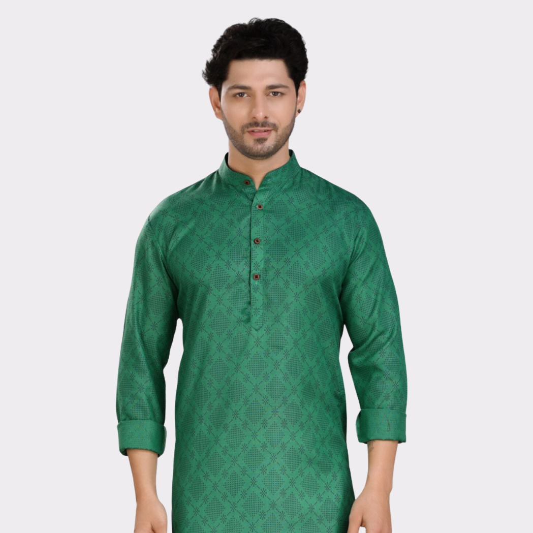 Tropical Green Cotton Printed Kurta