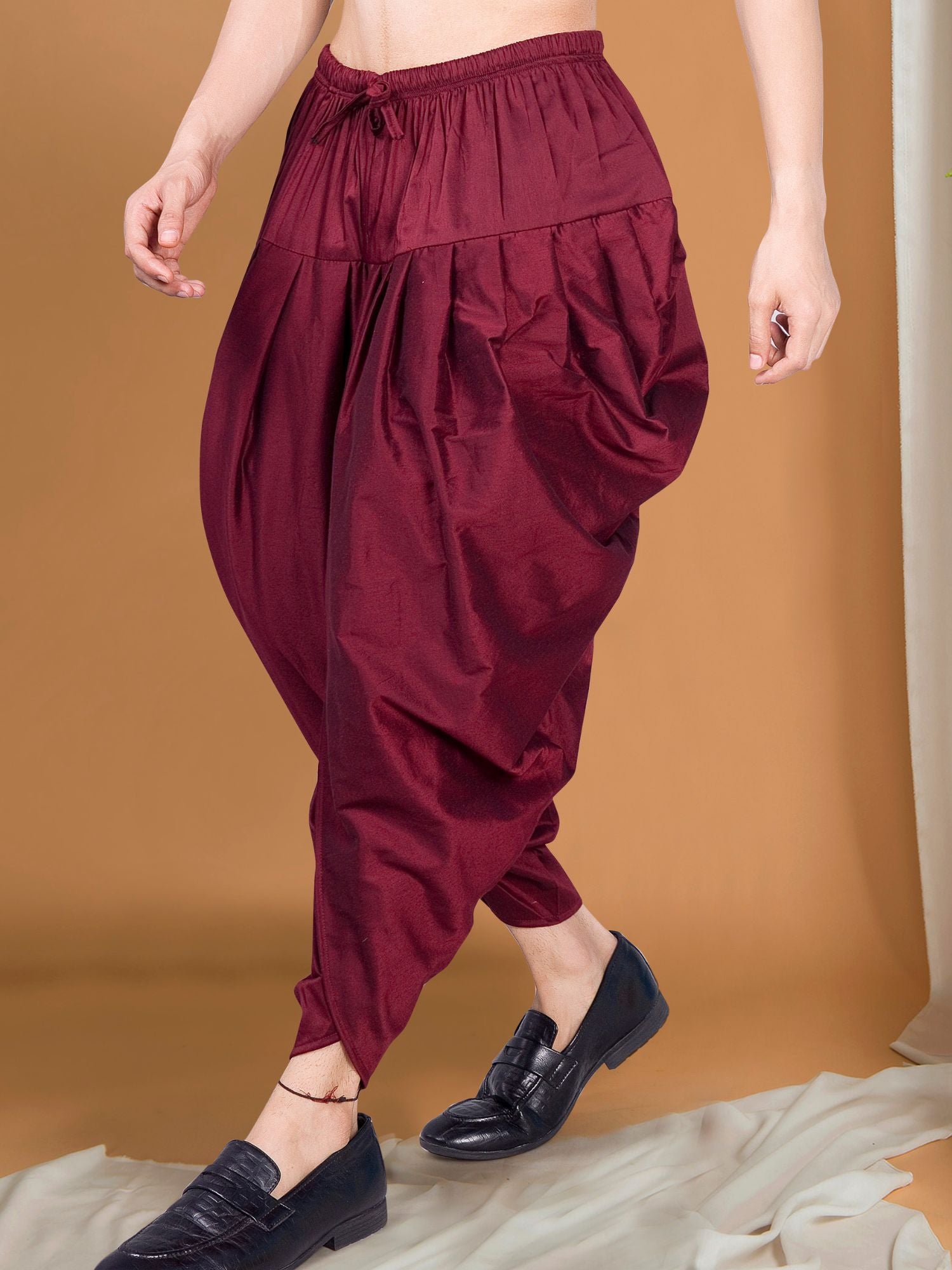 Barn Red Ready To Wear Cotton-Silk Peshawari Dhoti