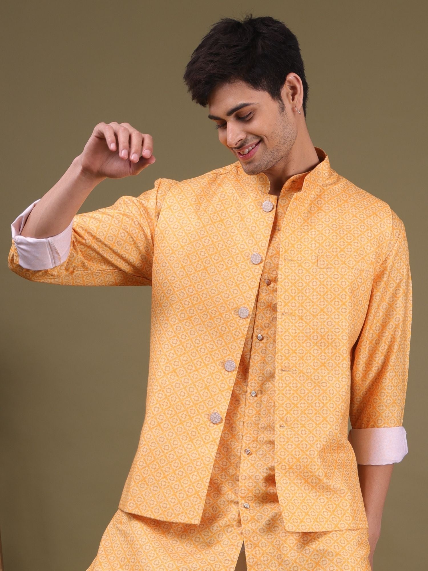 Shine Of Yellow Pastel Cotton Silk Kurta Jacket Set