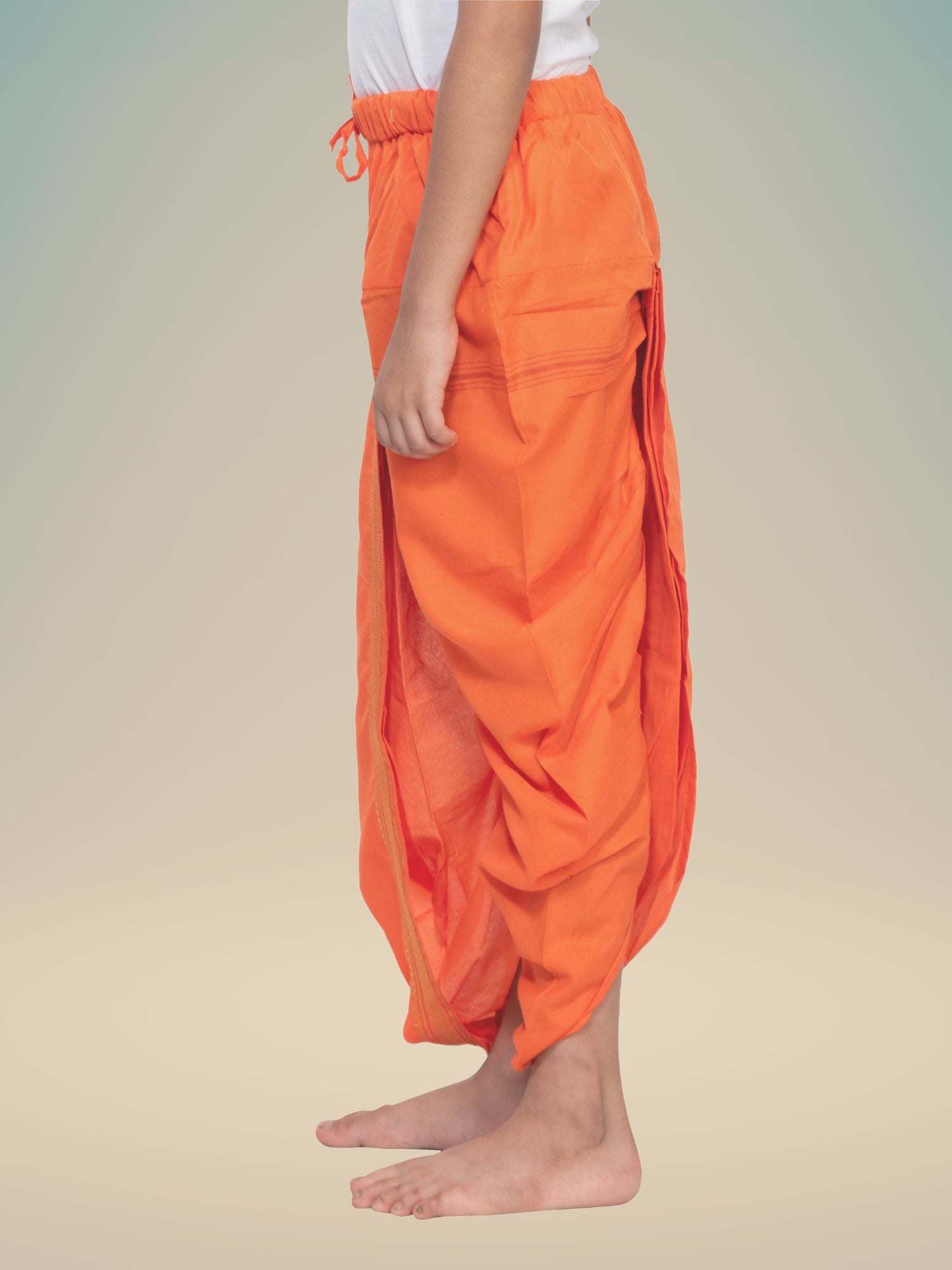 Orange Pitambari Ready To Wear Cotton-Silk Pitambari Dhoti
