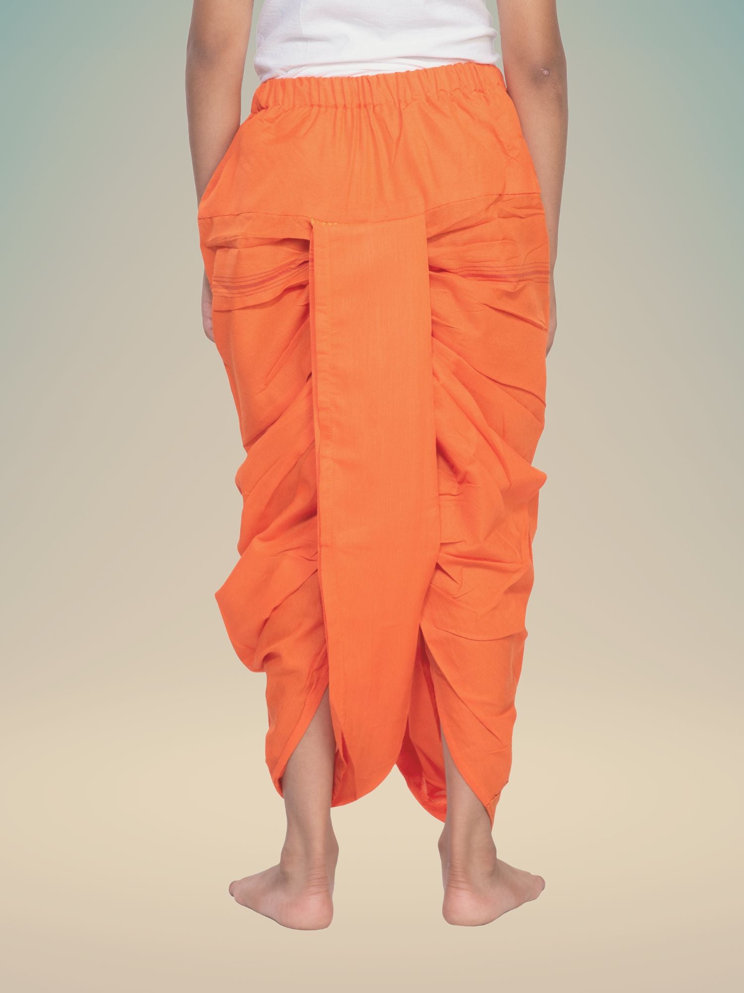 Orange Pitambari Ready To Wear Cotton-Silk Pitambari Dhoti