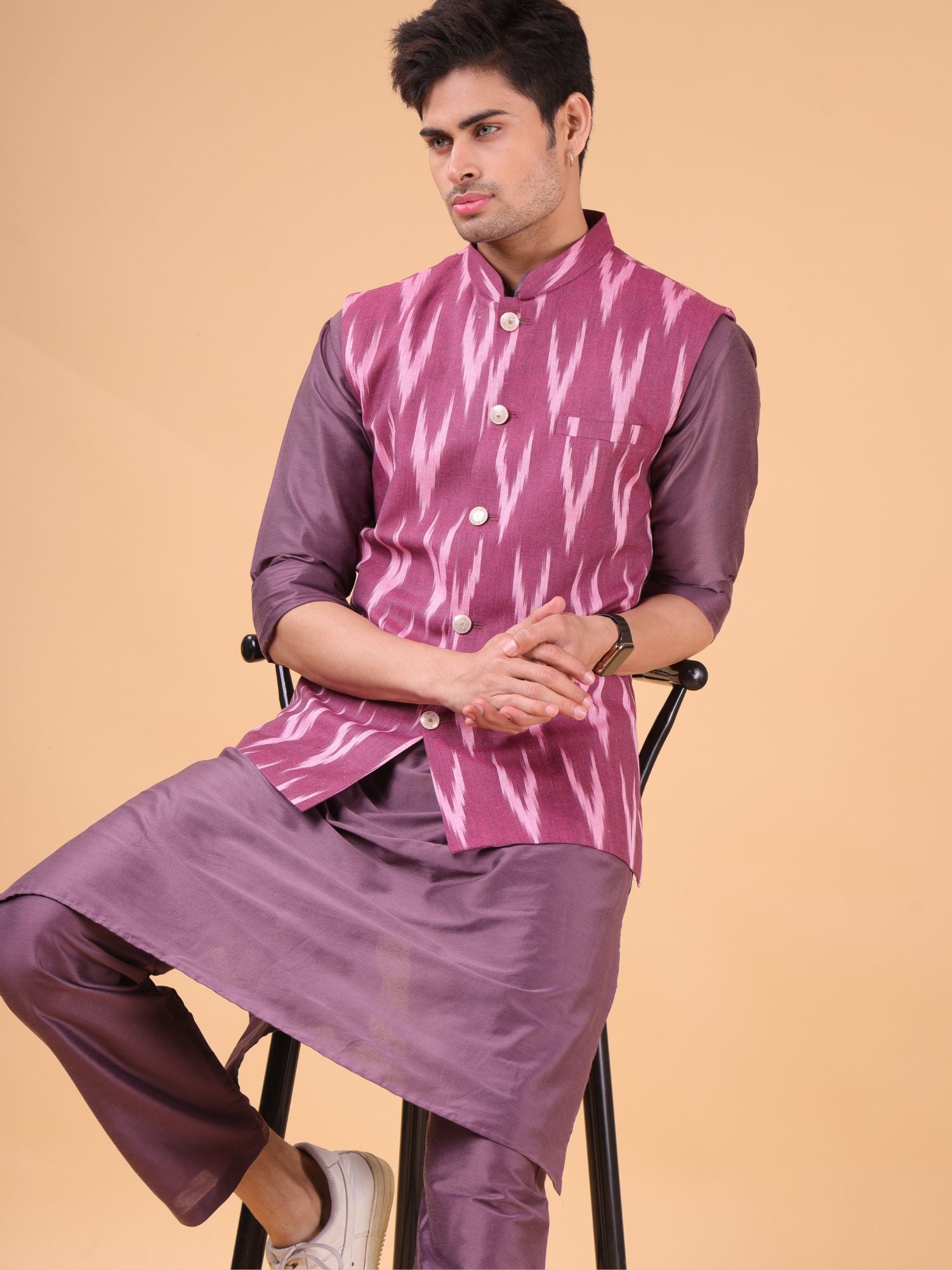 Rich Maroon Linen Cotton Nehru Jacket
