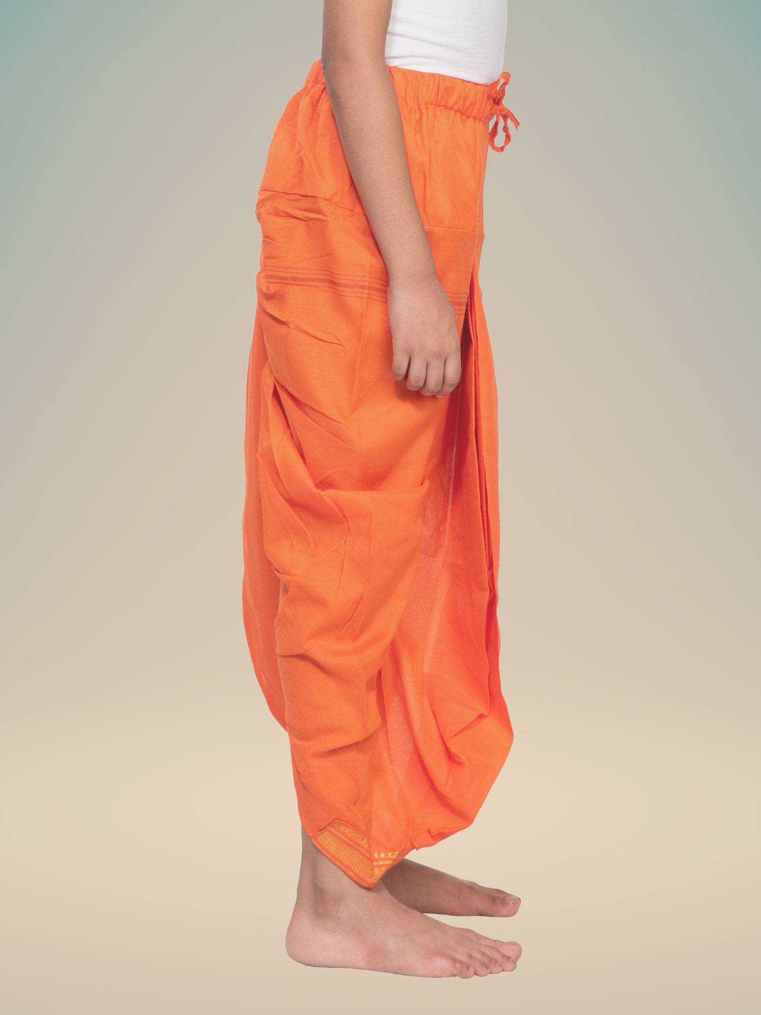 Orange Pitambari Ready To Wear Cotton-Silk Pitambari Dhoti