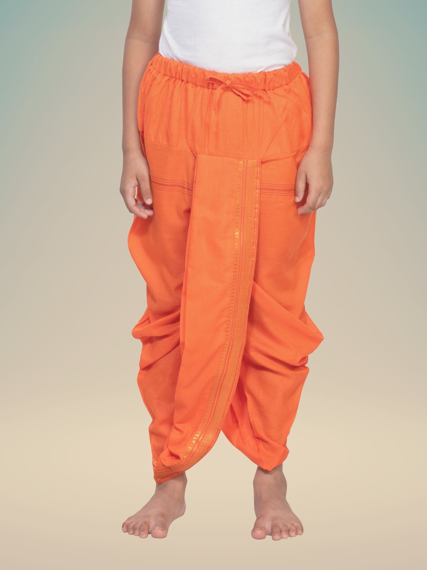 Orange Pitambari Ready To Wear Cotton-Silk Pitambari Dhoti