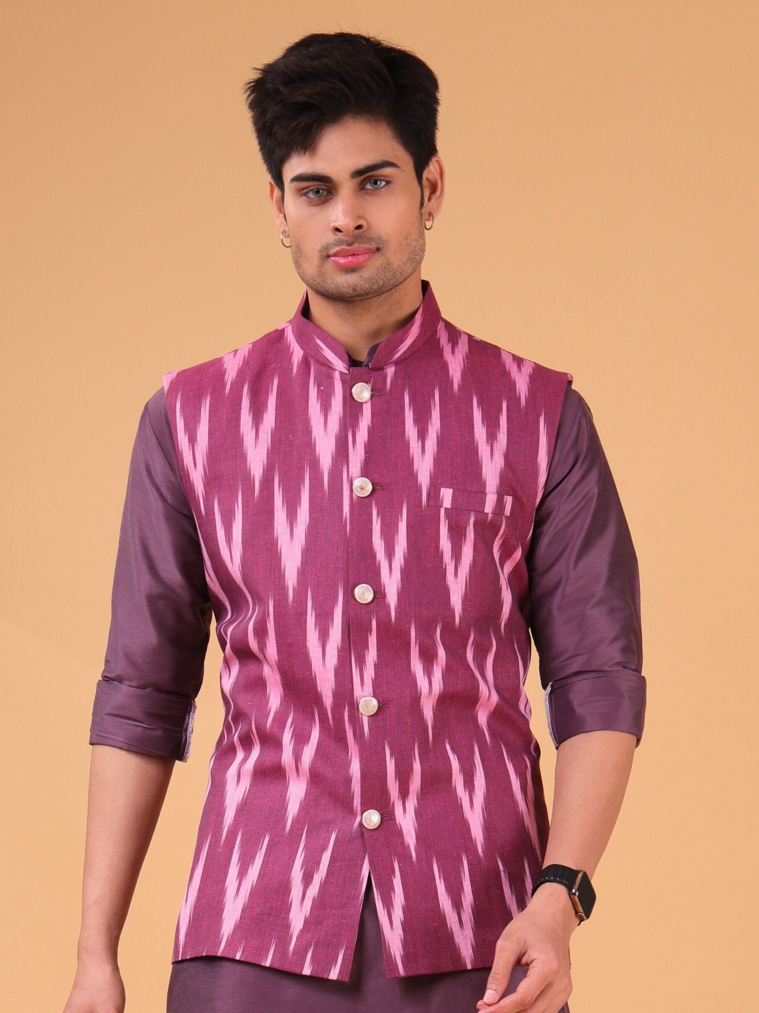 Rich Maroon Linen Cotton Nehru Jacket