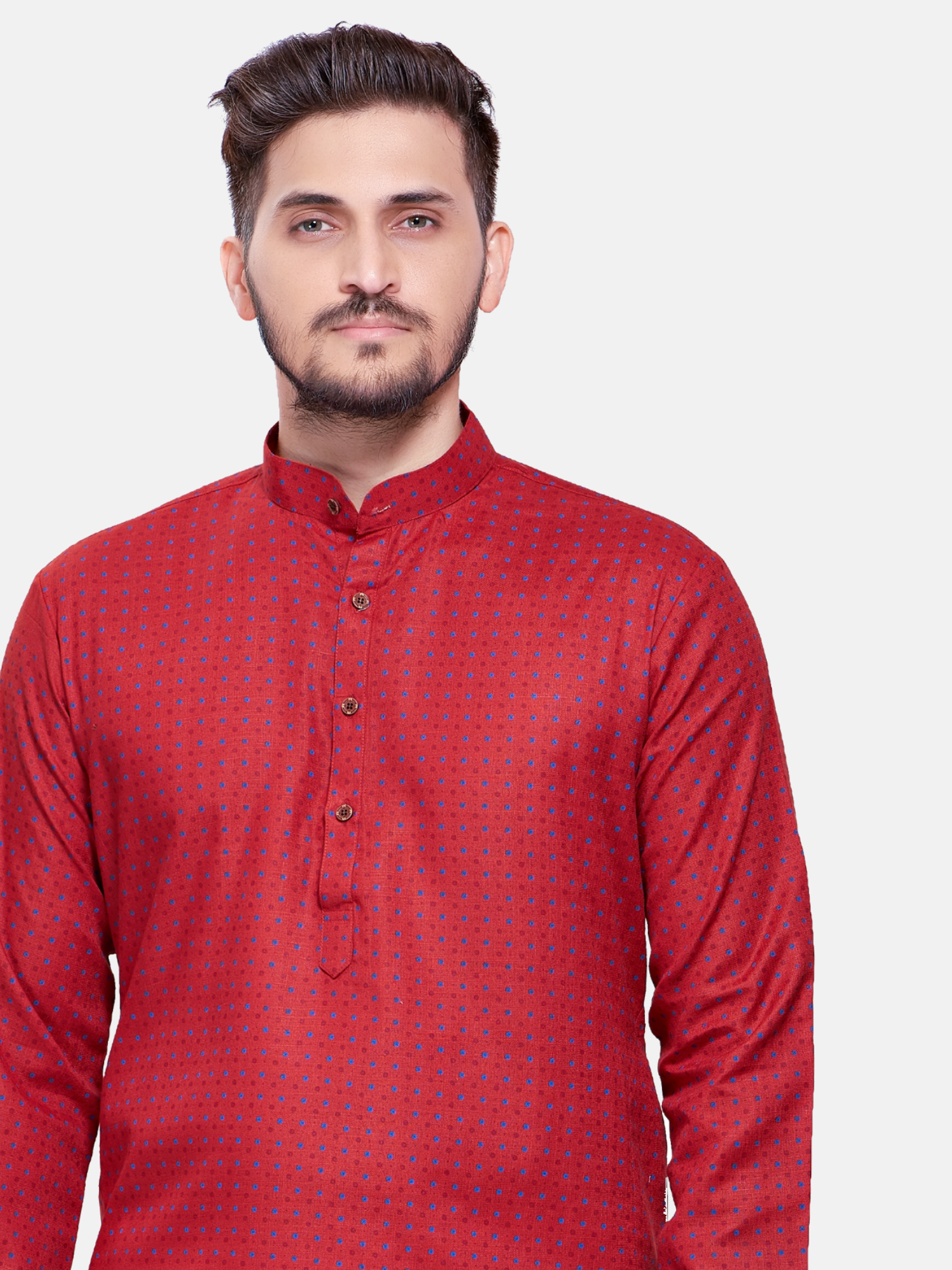 Barn Red Dot Printed Cotton Kurta and Matching Dhoti