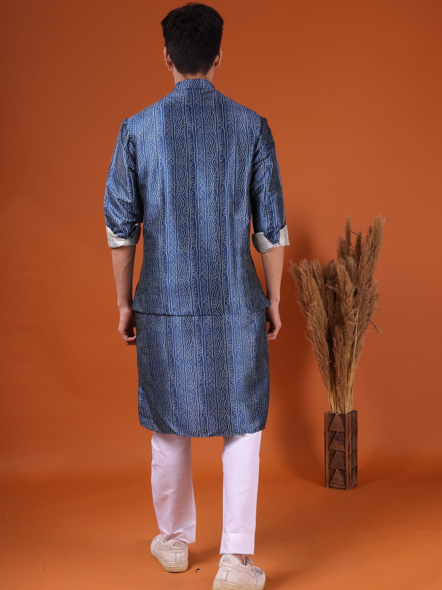 Iris Blue Bandhani Pattern Cotton Silk Kurta Jacket Set
