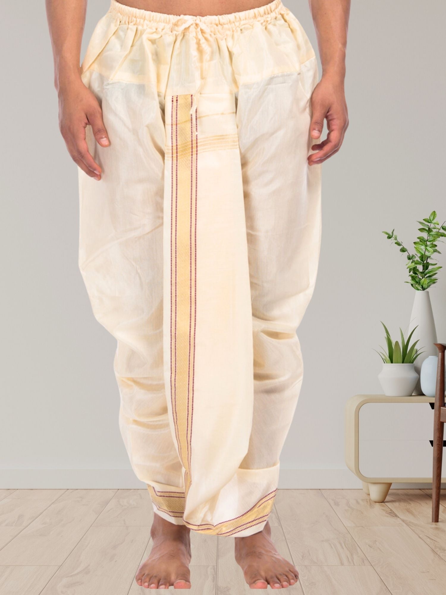Apricot Orange Dot Printed Cotton Kurta and Matching Dhoti