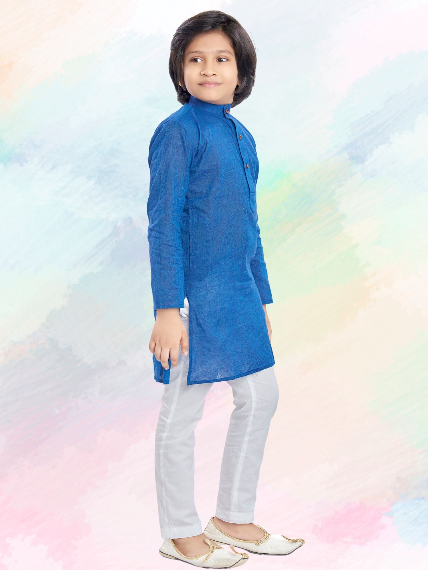Azure Blue Benaras Cotton Kurta