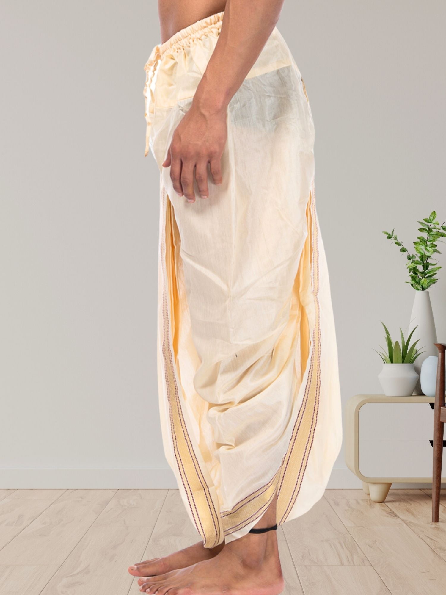 Apricot Orange Dot Printed Cotton Kurta and Matching Dhoti