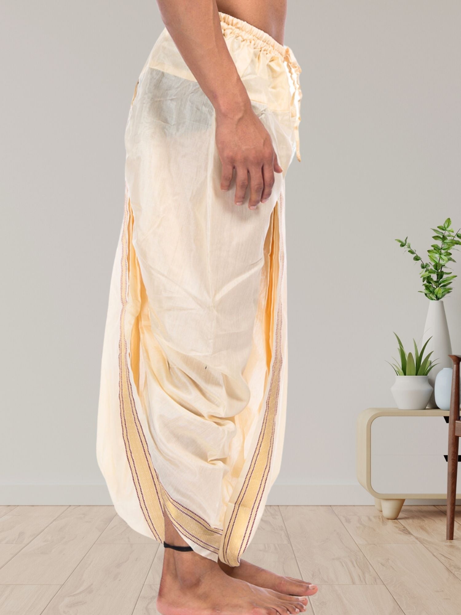 Apricot Orange Dot Printed Cotton Kurta and Matching Dhoti