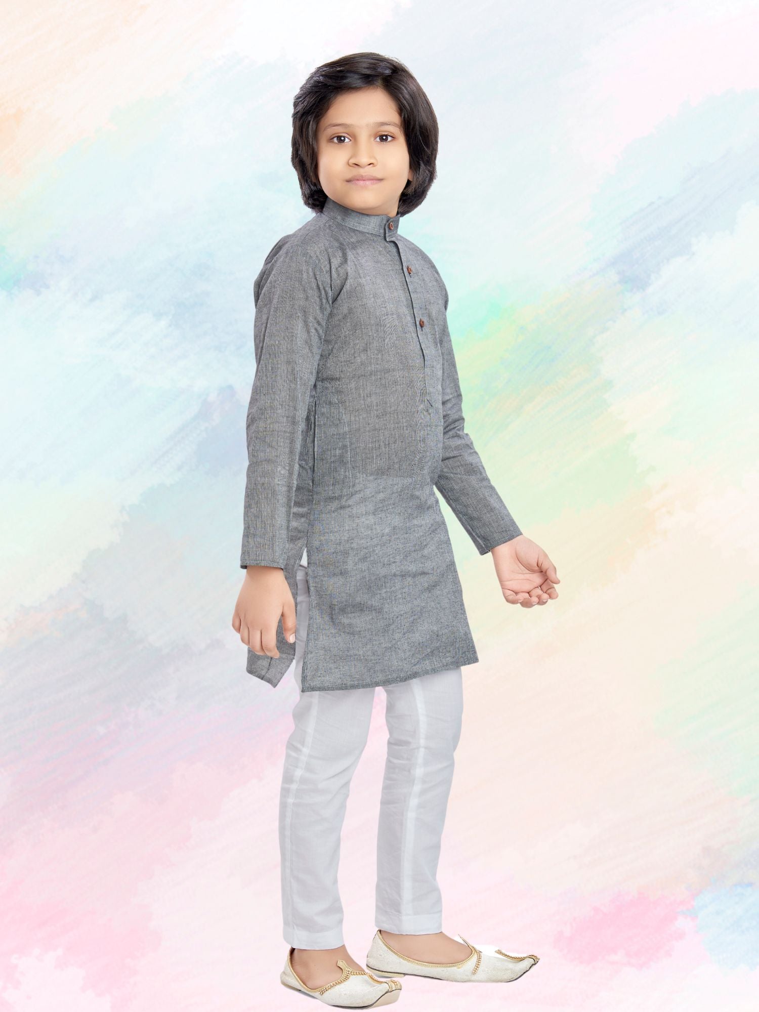 Metal Grey Banaras Cotton Kurta