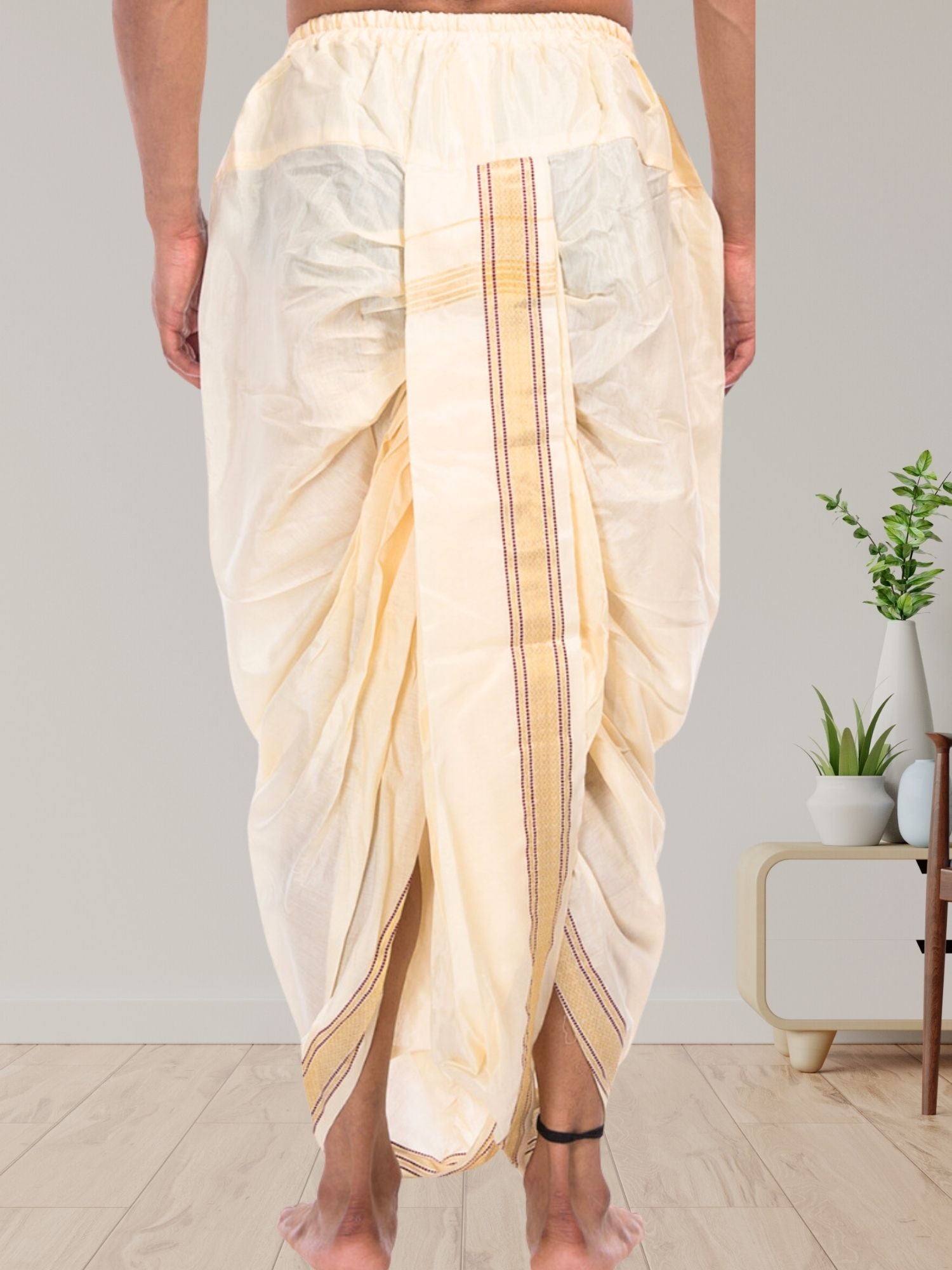 Apricot Orange Dot Printed Cotton Kurta and Matching Dhoti
