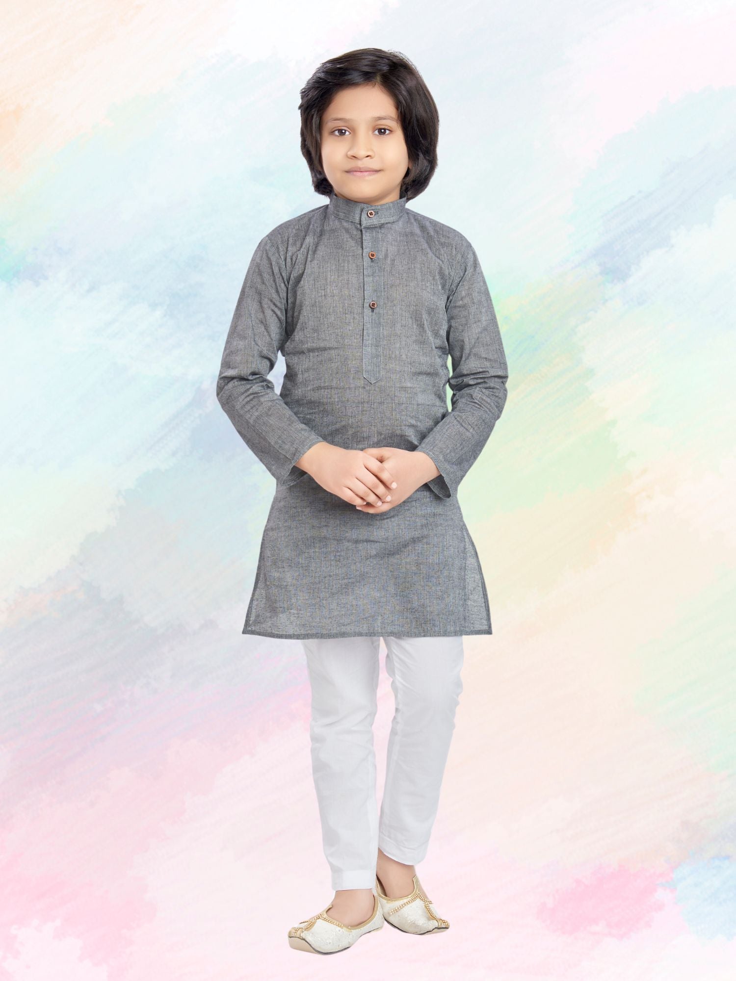 Metal Grey Banaras Cotton Kurta