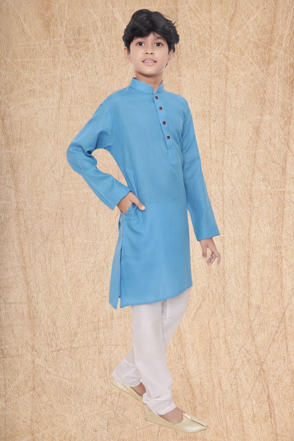 Azure Blue Hloom Printed Cotton Kurta