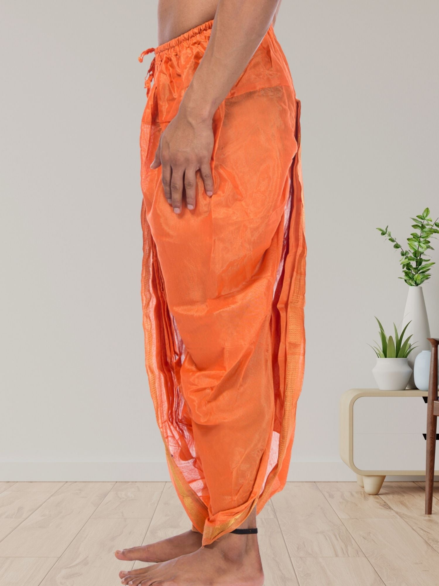 Orange Pitambari Dhoti Ready To Wear Cotton Silk Dhoti
