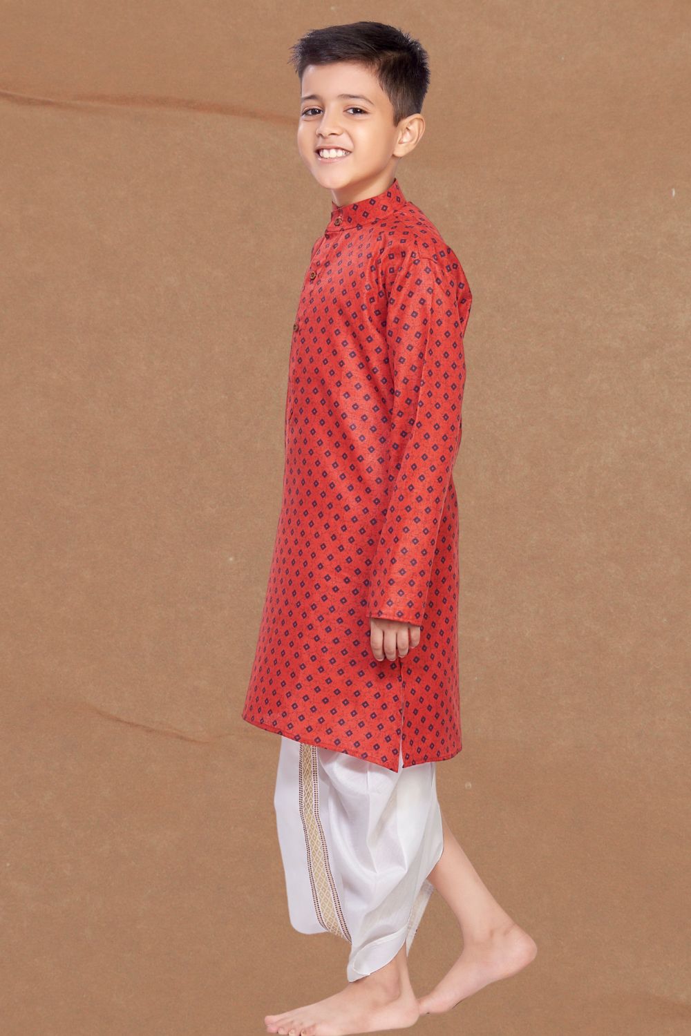 Barn Red Printed Kurta Pitambari Dhoti Suit