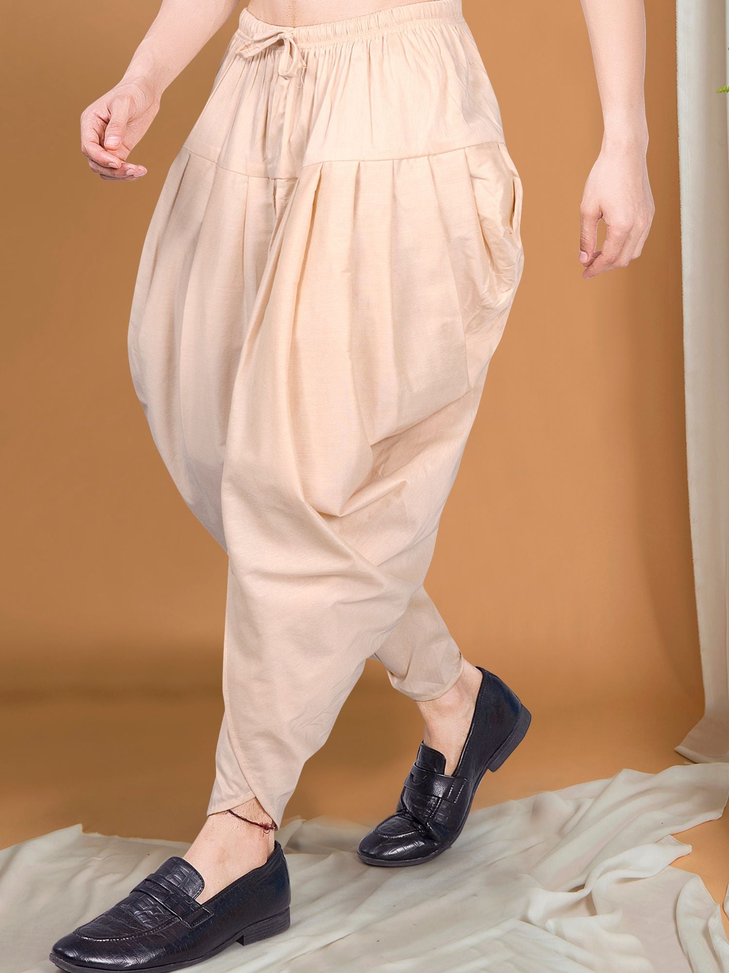 Butter Cream Ready To Wear Cotton-Silk Peshawari Dhoti