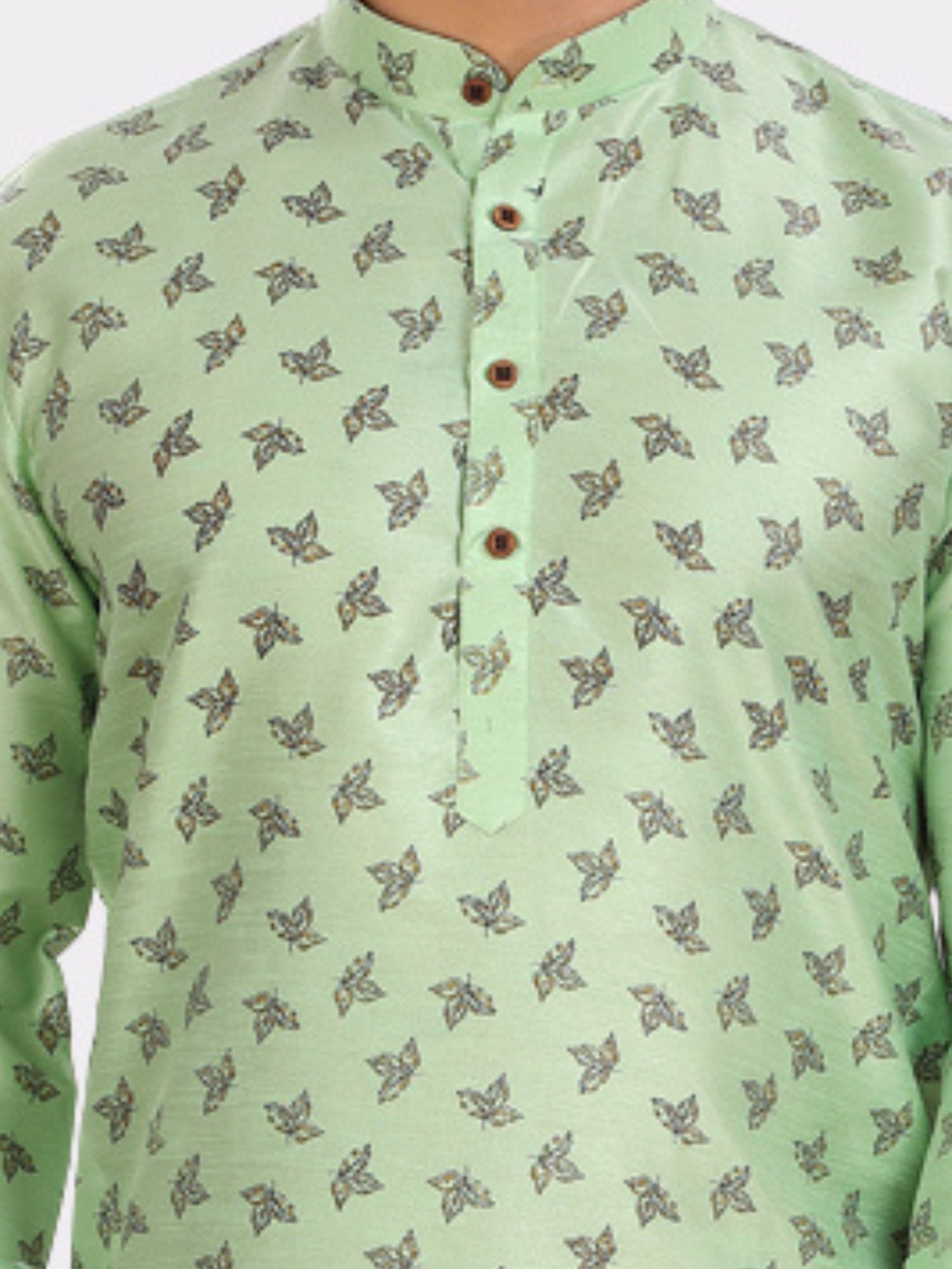 Tropical Green Silk Printed Kurta and Matching Dhoti