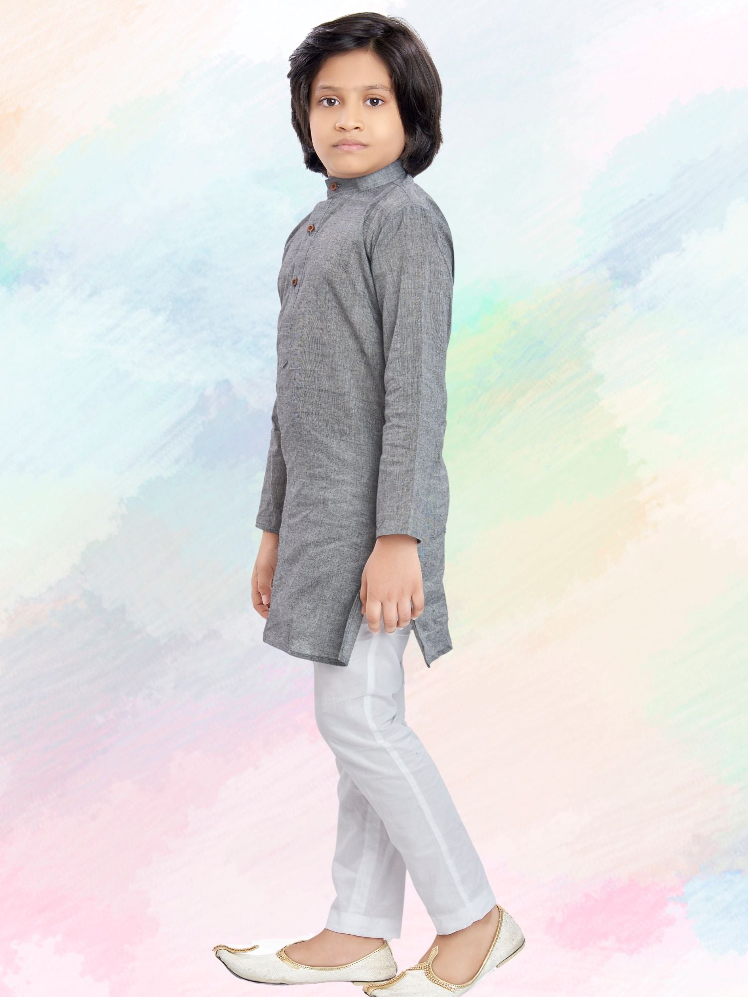 Metal Grey Banaras Cotton Kurta